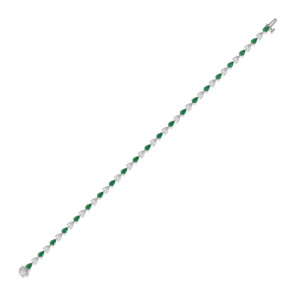 Pear Emerald & Diamond Tennis Bracelet - BR37