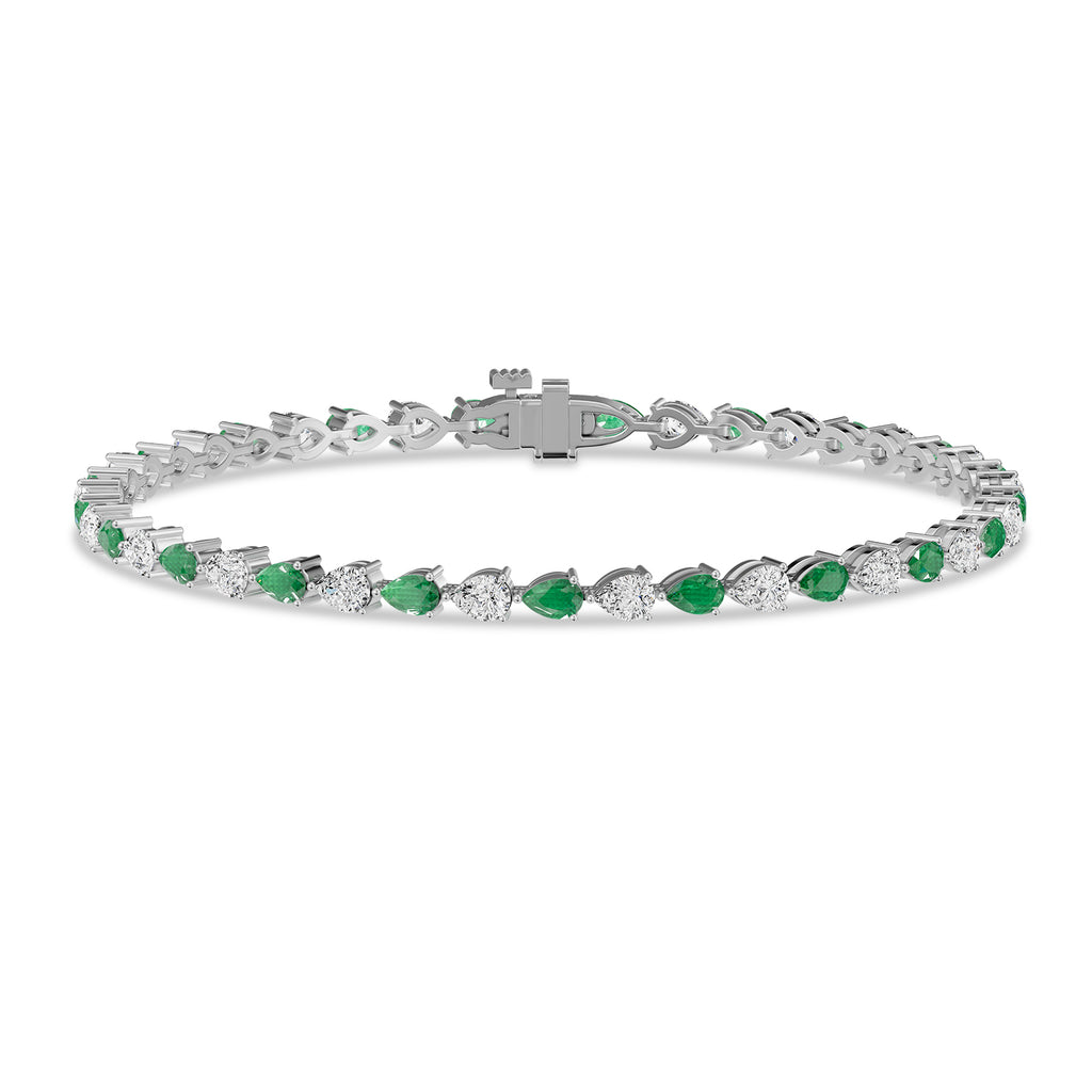 Pear Emerald & Diamond Tennis Bracelet - BR37