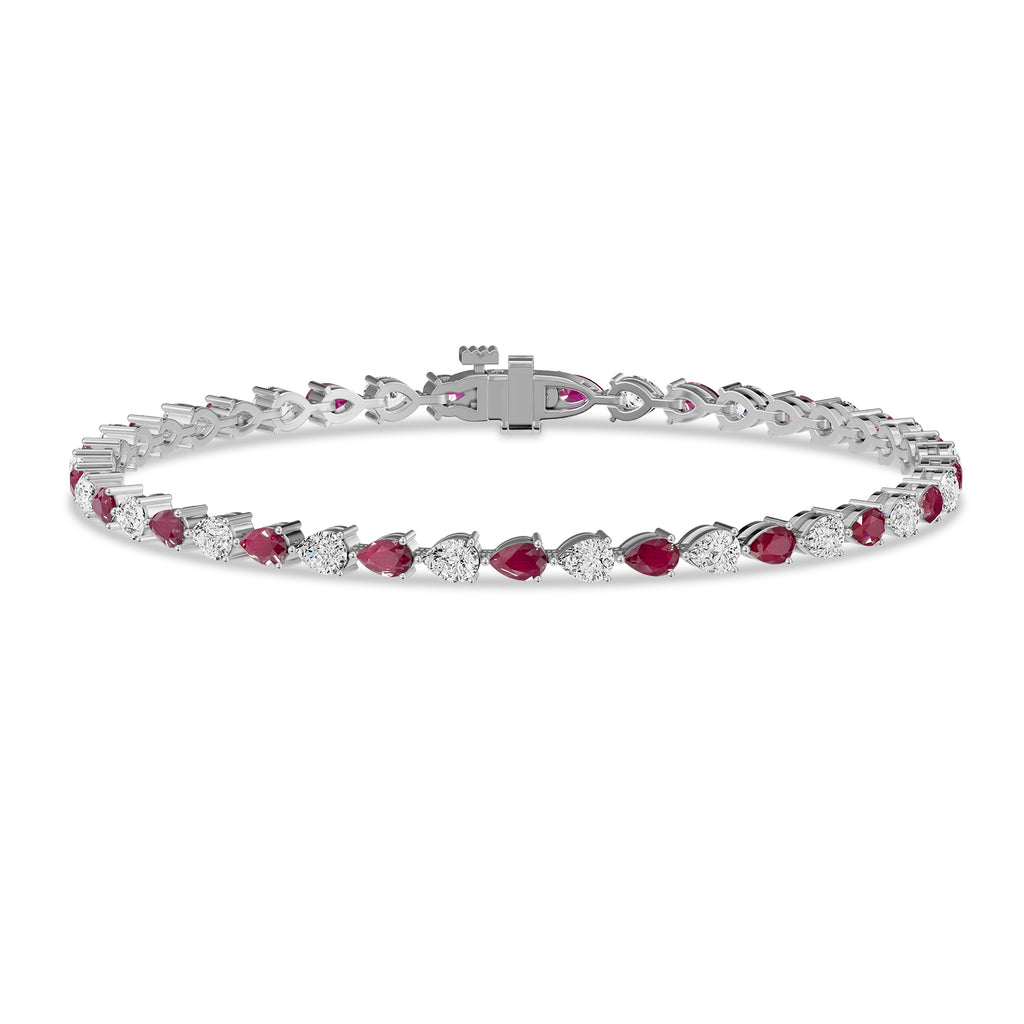 Pear Ruby & Diamond Tennis Bracelet - BR38