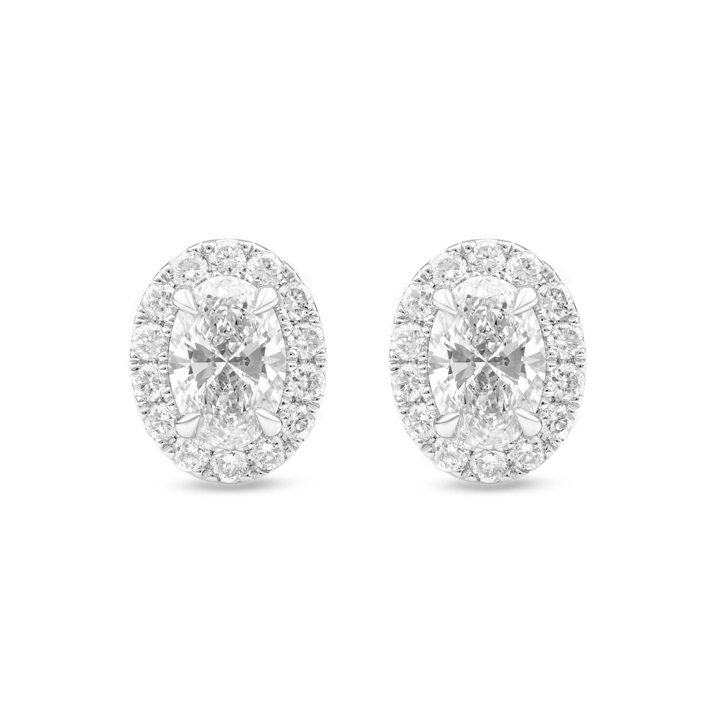 Halo Oval Diamond Stud Earrings - ER02
