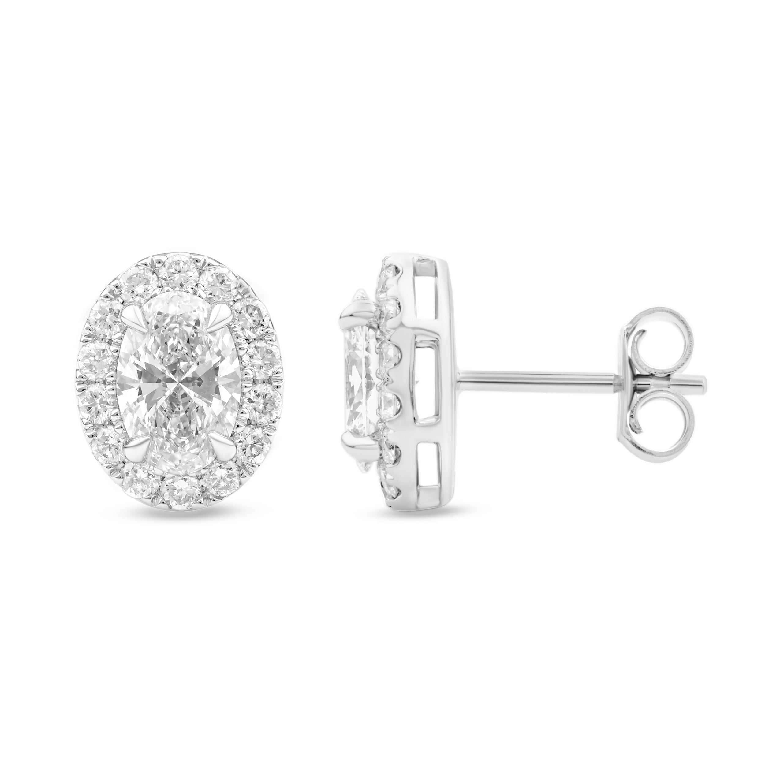 Halo Oval Diamond Stud Earrings - ER02