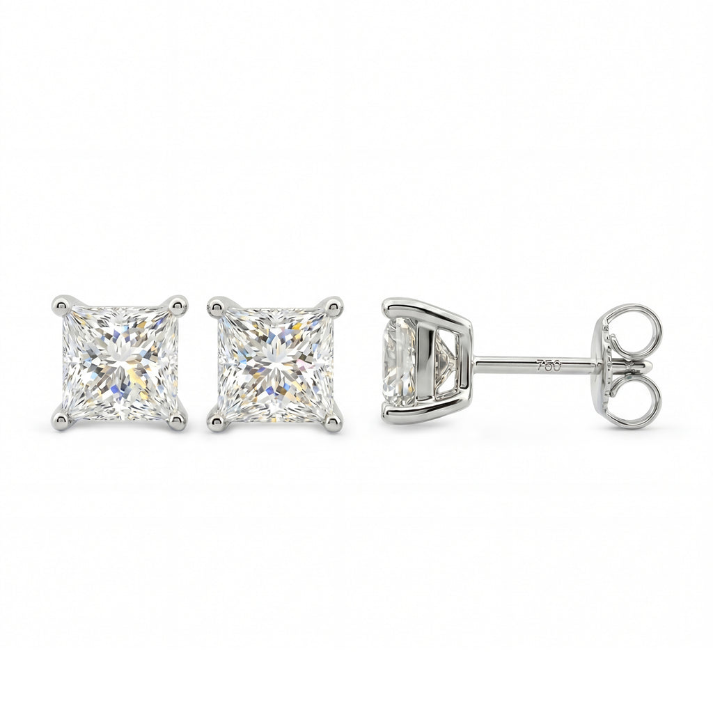 Princess Brilliant Cut Diamond Stud Earrings - Alpha Back - ER08