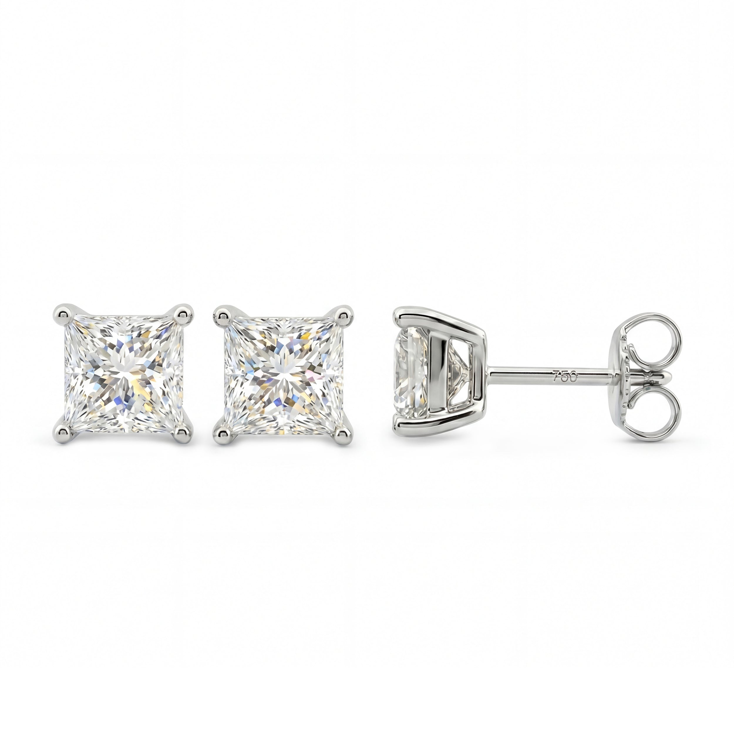 Princess Brilliant Cut Diamond Stud Earrings - Alpha Back - ER08