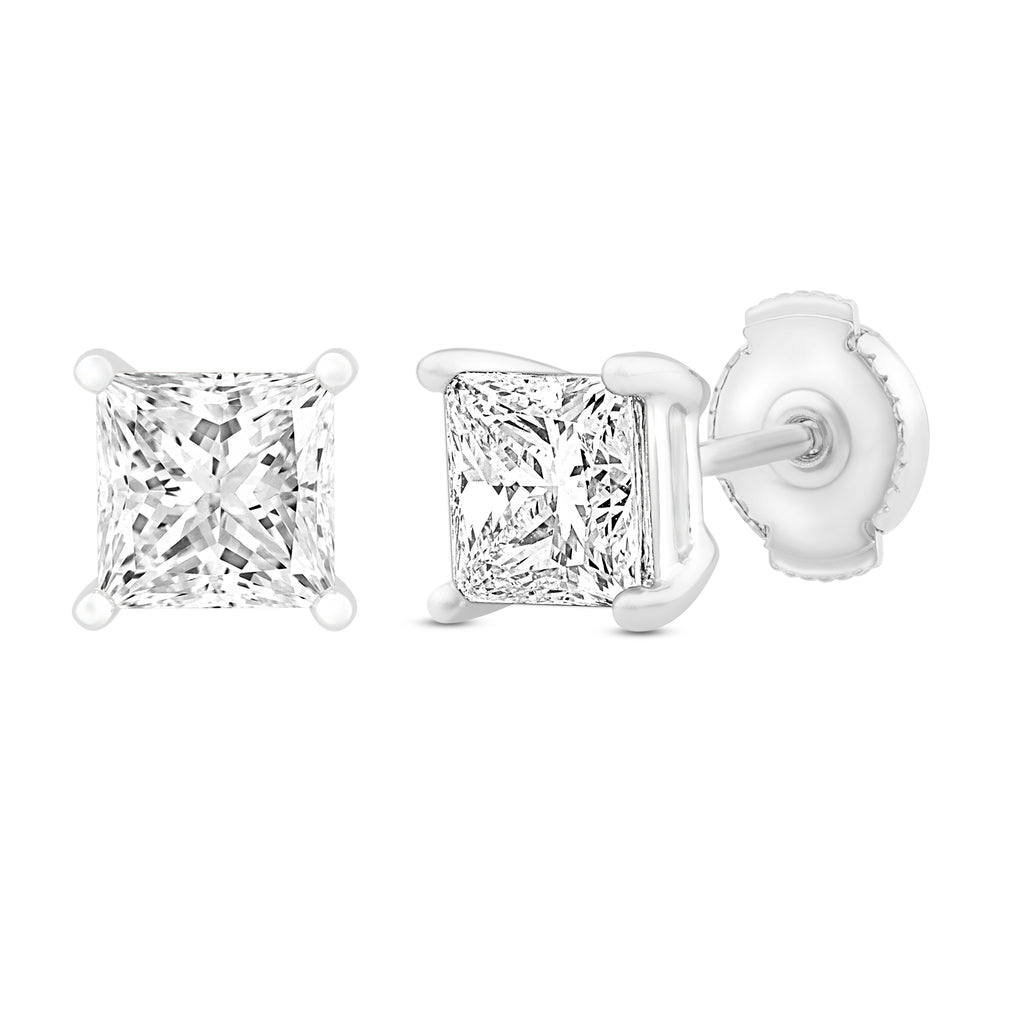 Princess Brilliant Cut Diamond Stud Earrings - Alpha Back - ER08