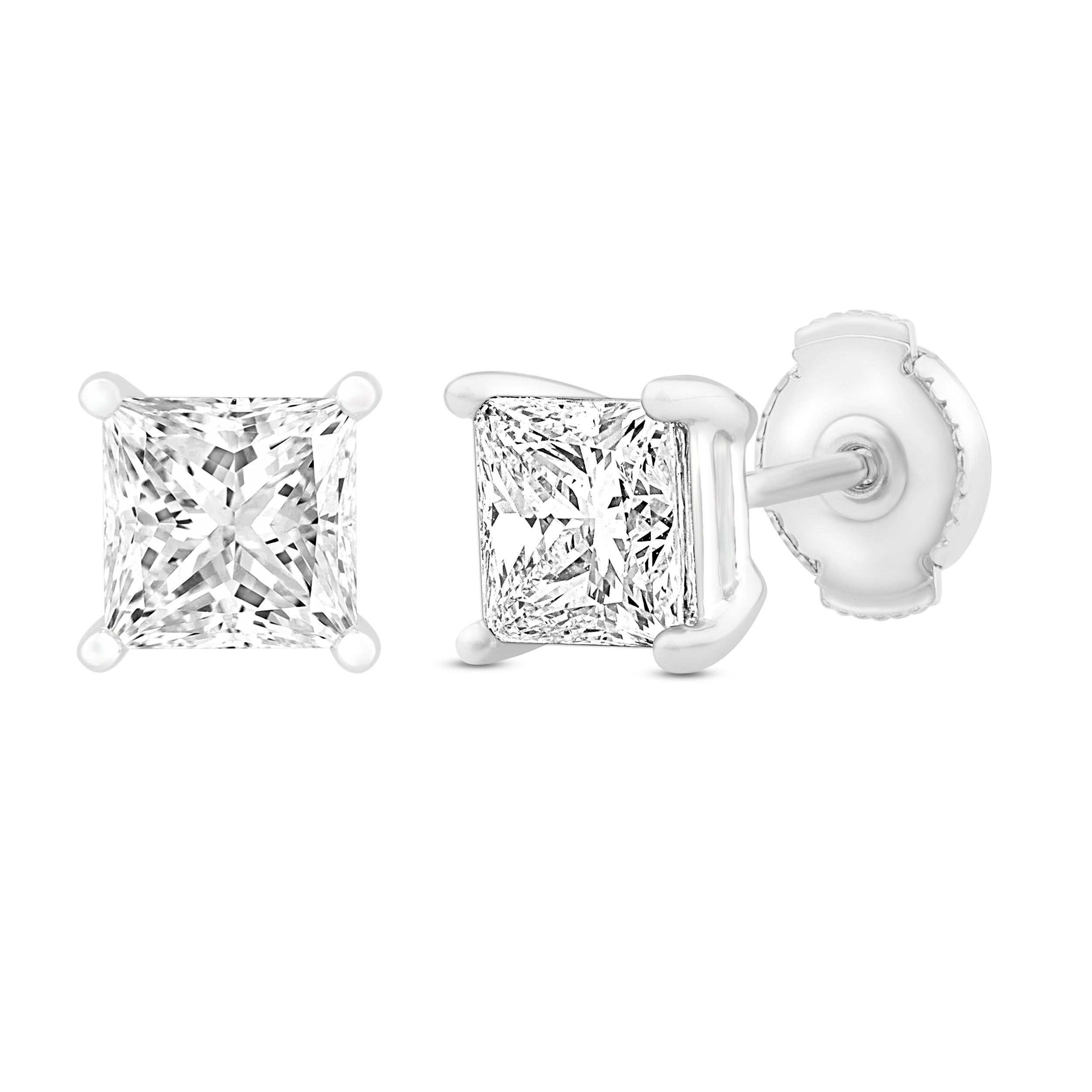 Princess Brilliant Cut Diamond Stud Earrings - Alpha Back - ER08