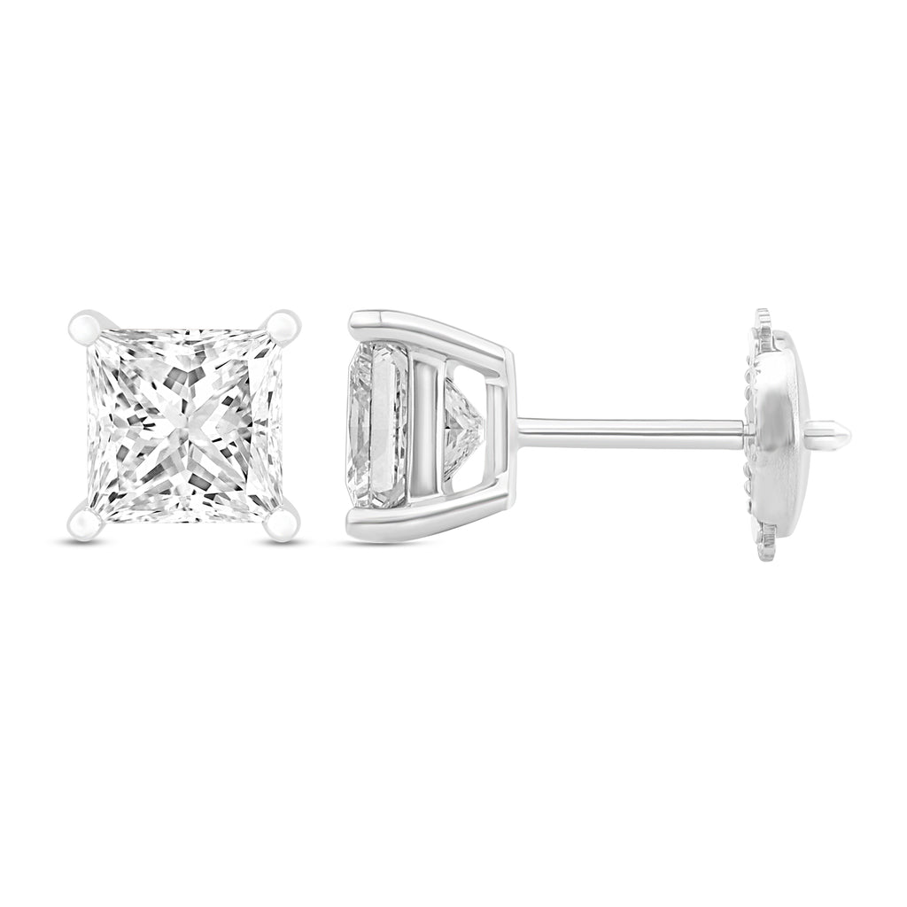 Princess Brilliant Cut Diamond Stud Earrings - Alpha Back - ER08