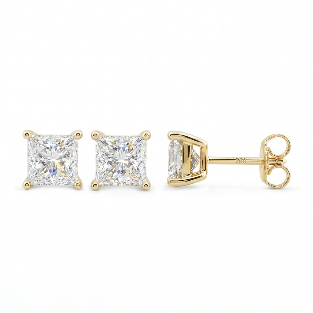 Princess Brilliant Cut Diamond Stud Earrings - Alpha Back - ER08