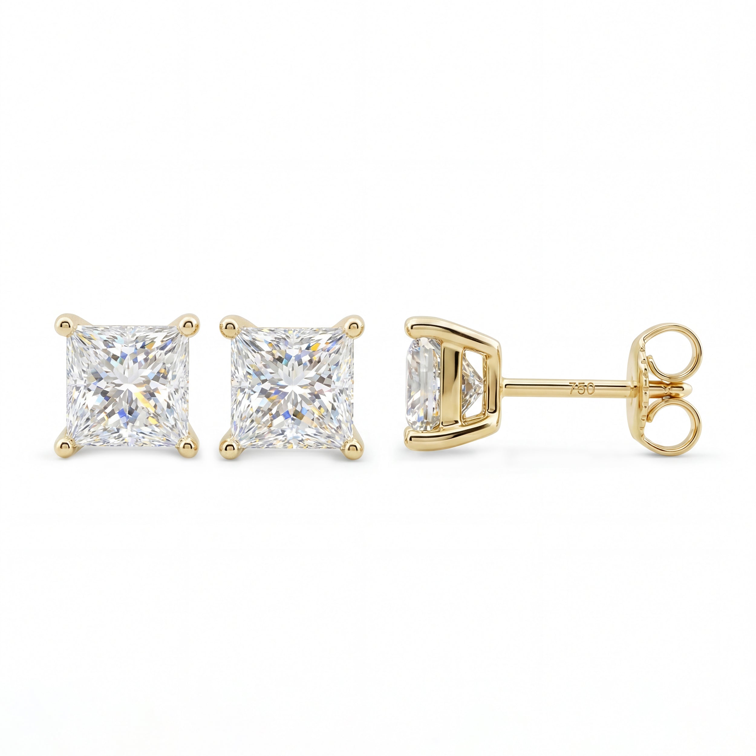 Princess Brilliant Cut Diamond Stud Earrings - Alpha Back - ER08