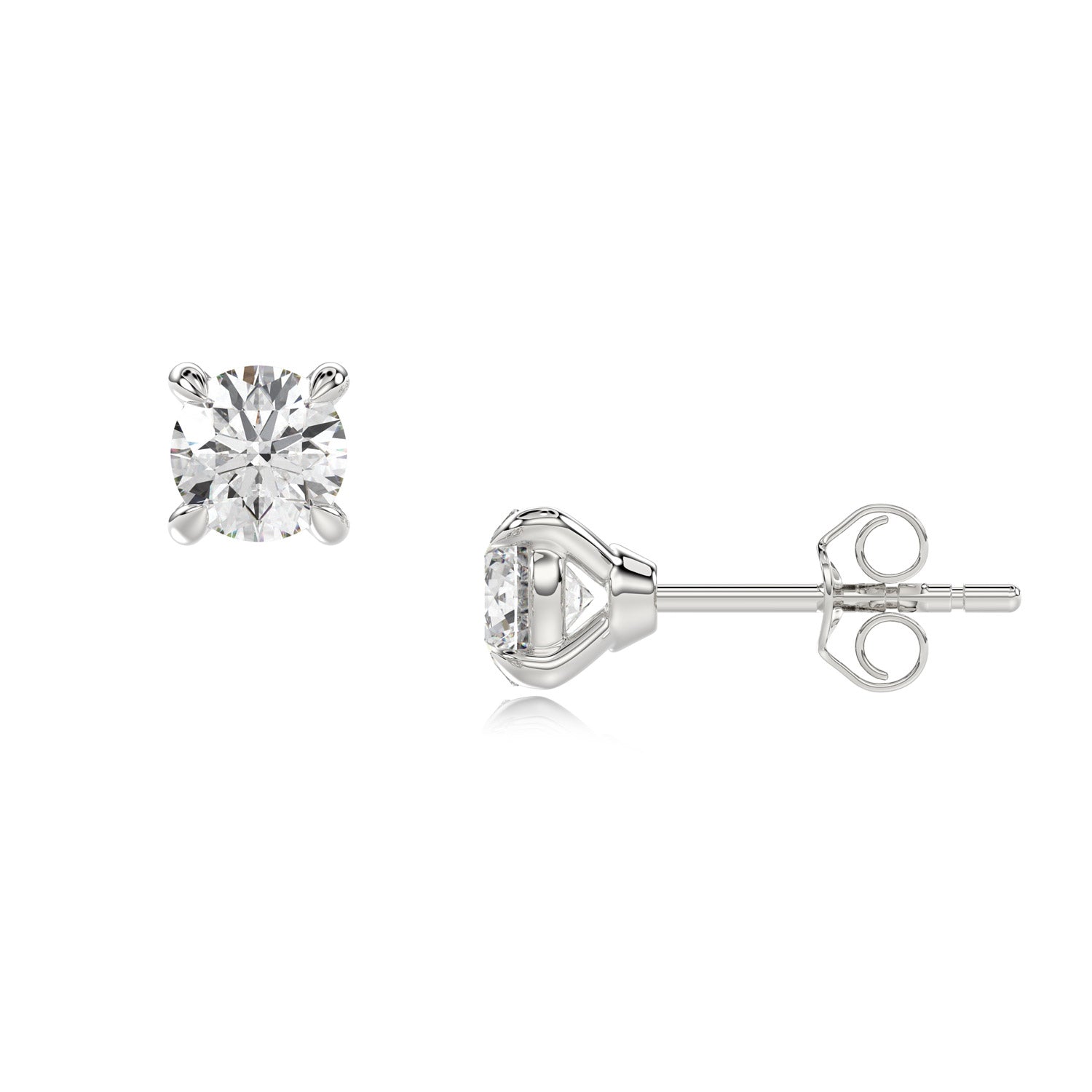 Round Brilliant Cut Diamond Stud Earrings - Butterfly Back - ER10