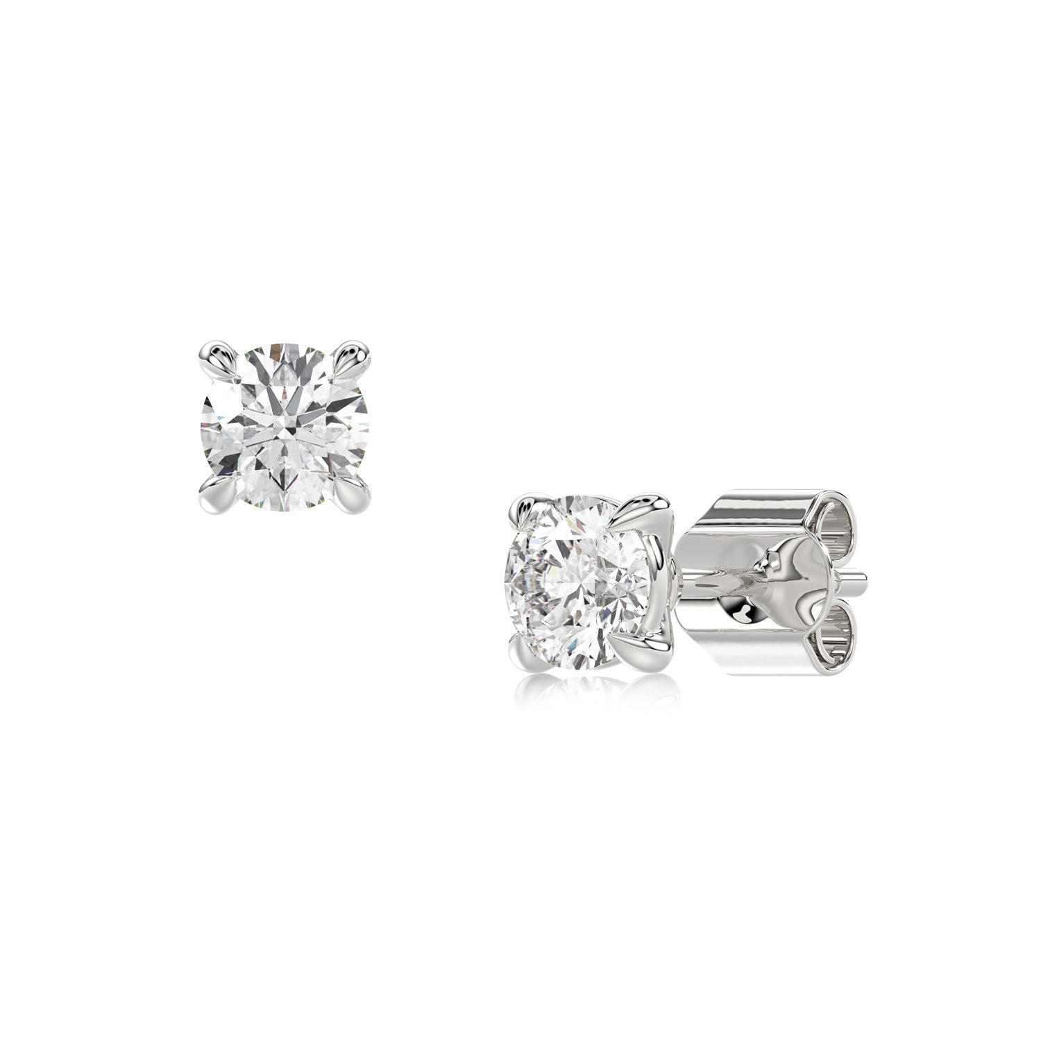 Round Brilliant Cut Diamond Stud Earrings - Butterfly Back - ER10