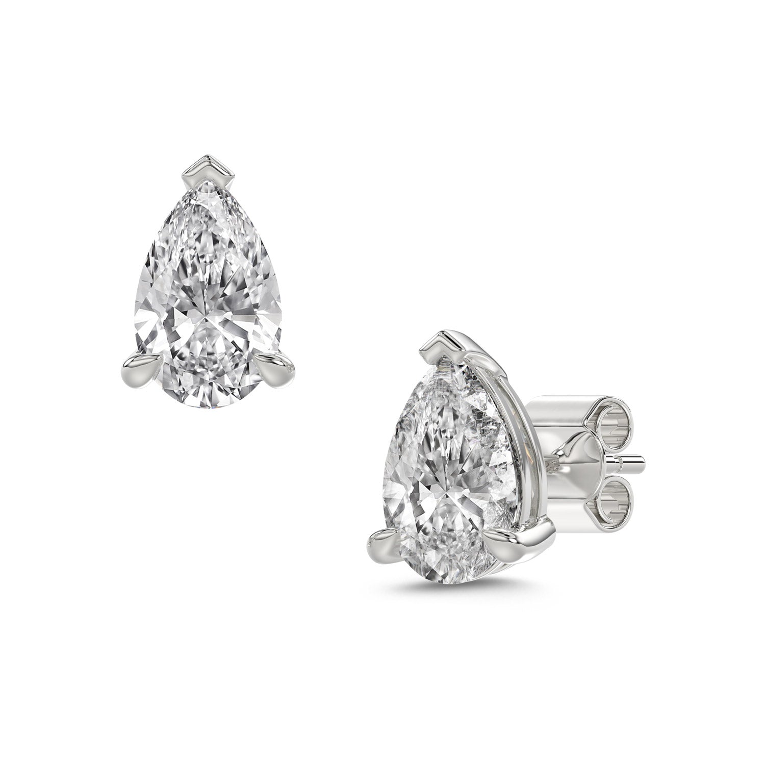 Pear Brilliant Cut Diamond Stud Earrings - Butterfly Back - ER11