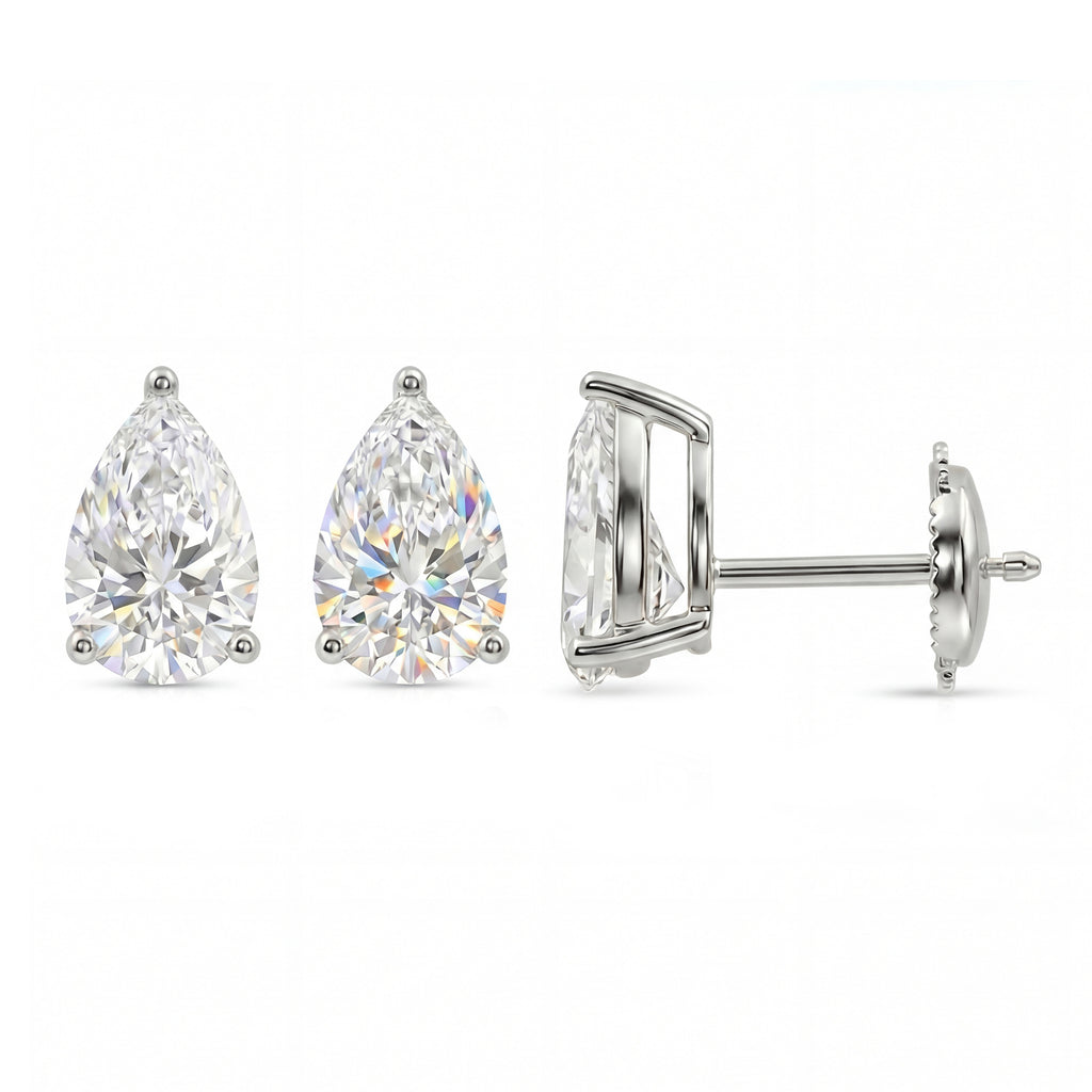 Pear Brilliant Cut Diamond Stud Earrings - Butterfly Back - ER11