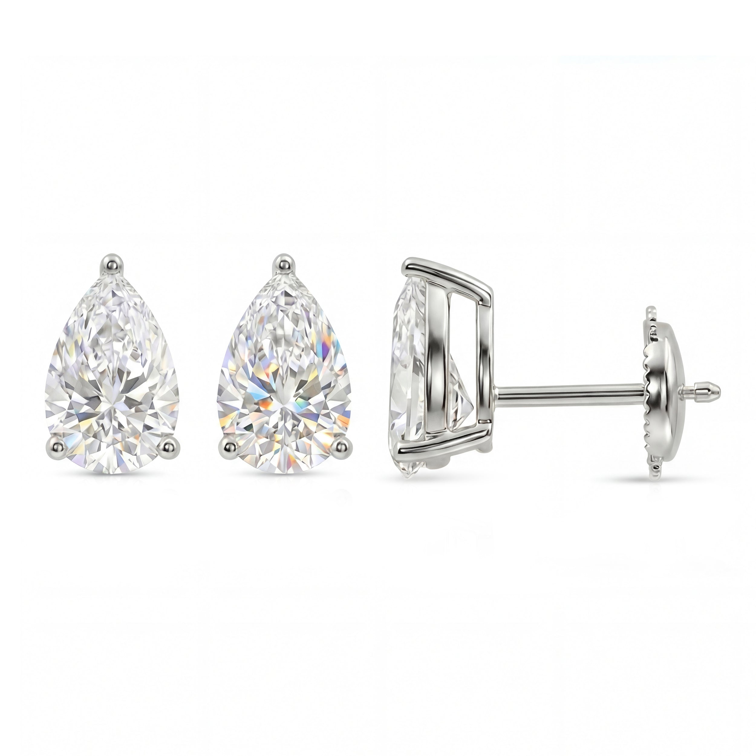 Pear Brilliant Cut Diamond Stud Earrings - Butterfly Back - ER11
