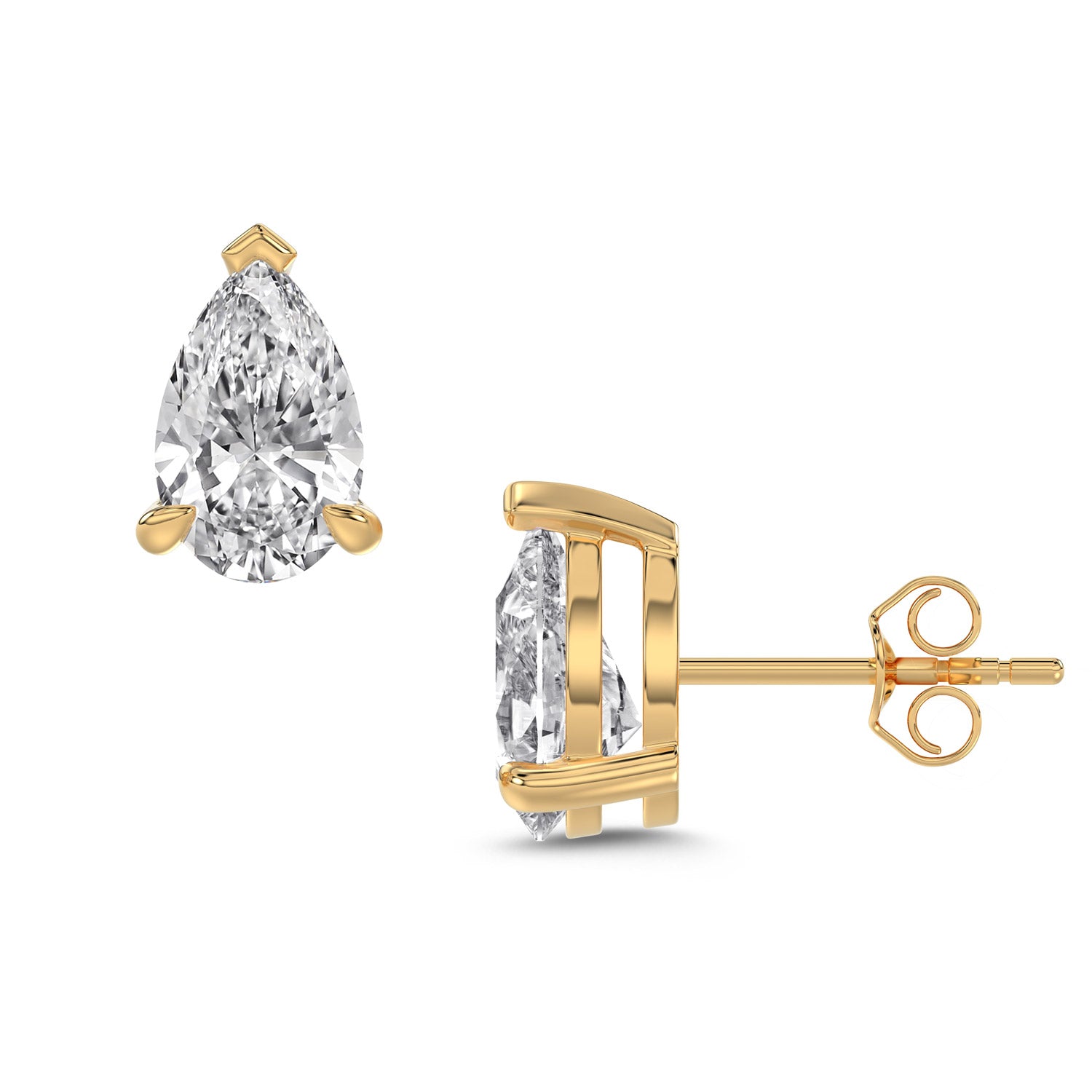 Pear Brilliant Cut Diamond Stud Earrings - Butterfly Back - ER11