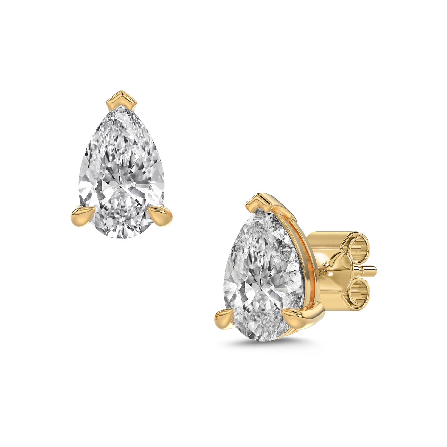 Pear Brilliant Cut Diamond Stud Earrings - Butterfly Back - ER11