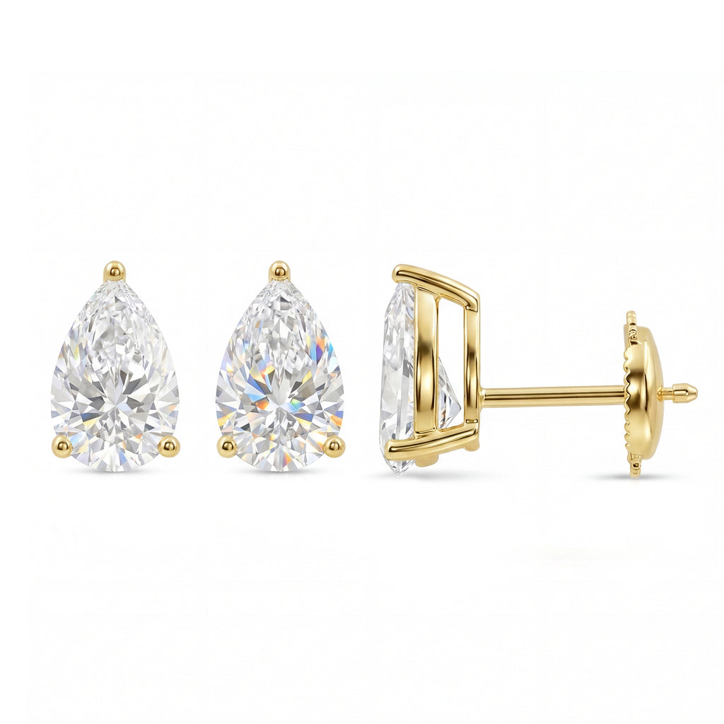 Pear Brilliant Cut Diamond Stud Earrings - Butterfly Back - ER11