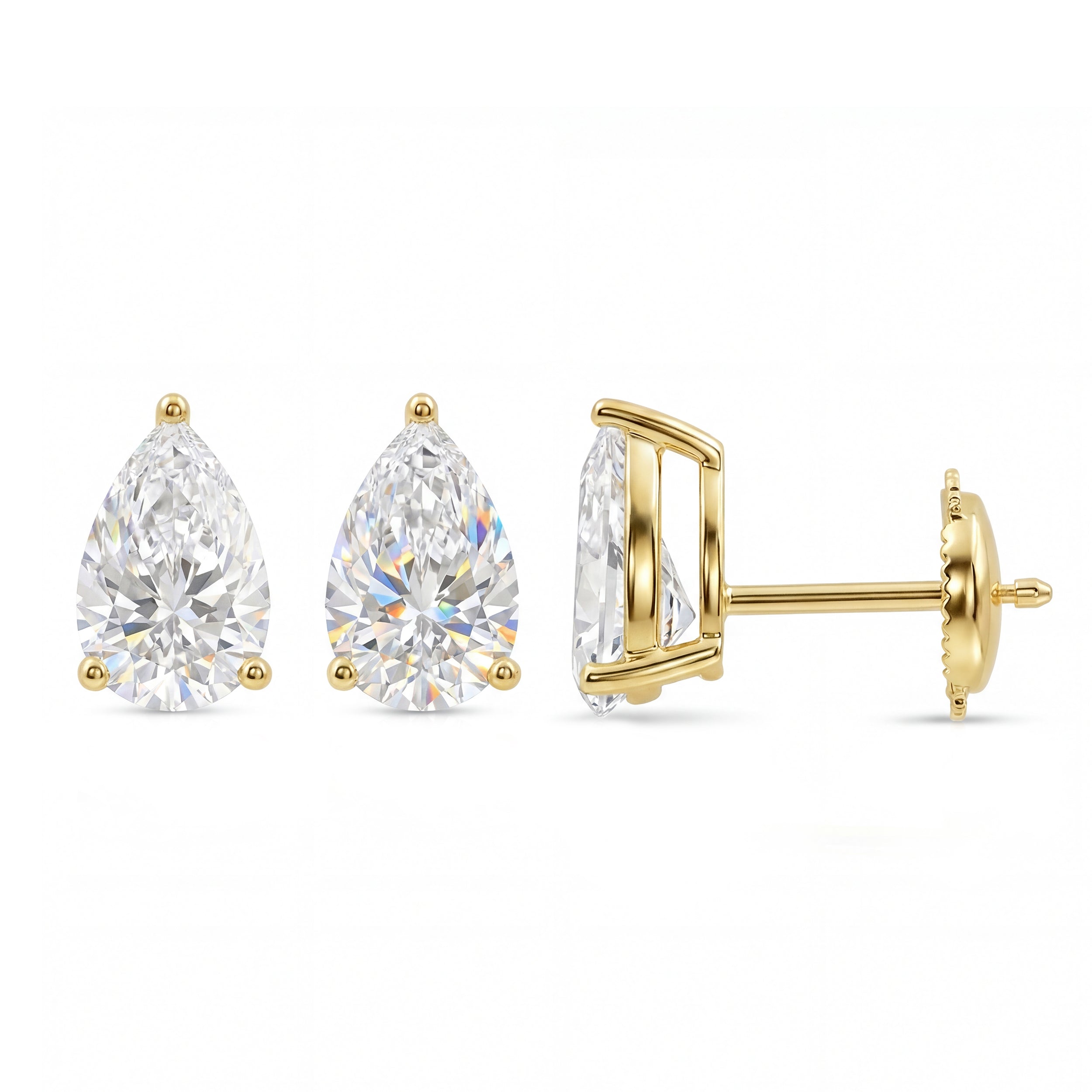 Pear Brilliant Cut Diamond Stud Earrings - Butterfly Back - ER11