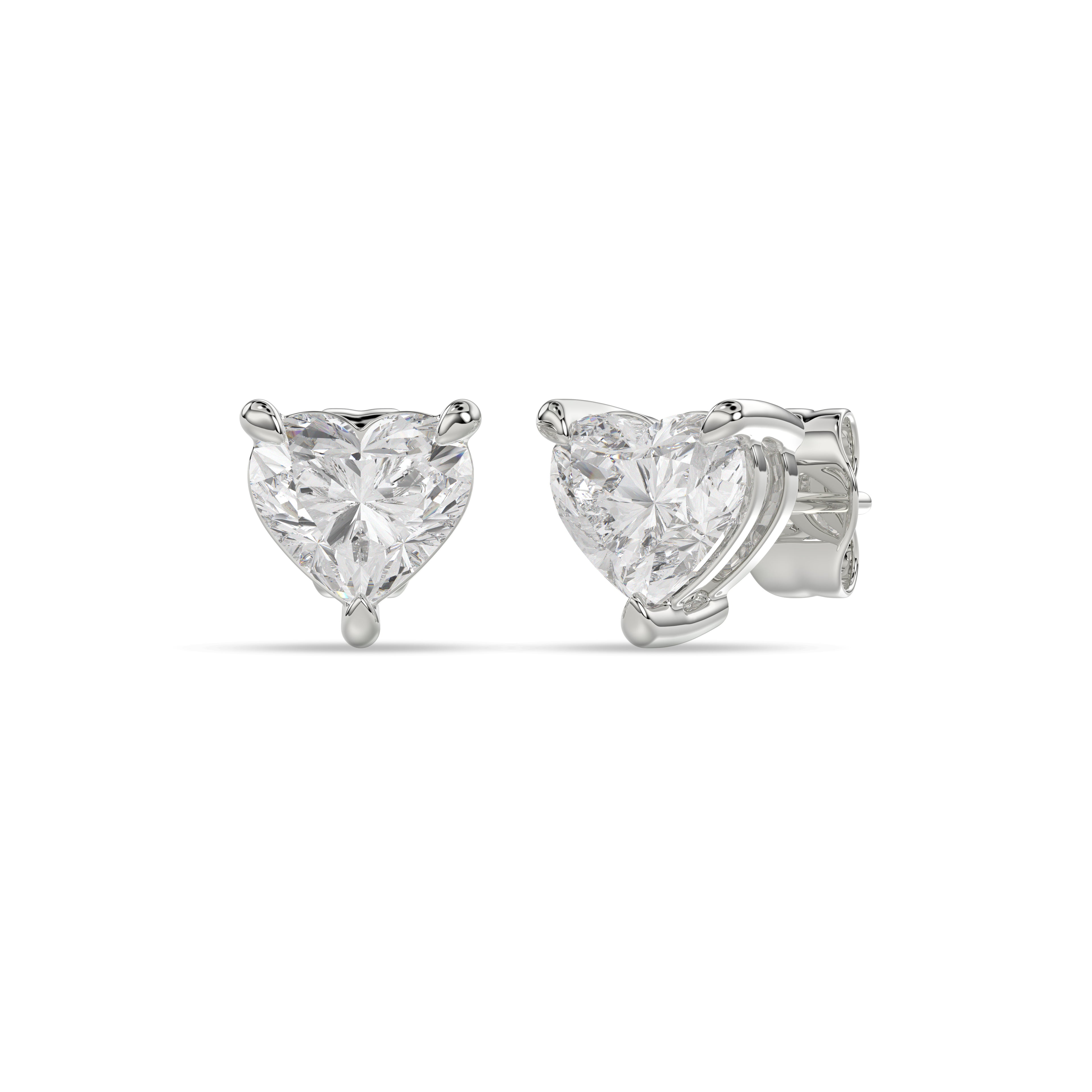 Heart Brilliant Cut Diamond Stud Earrings - Butterfly Back - ER12