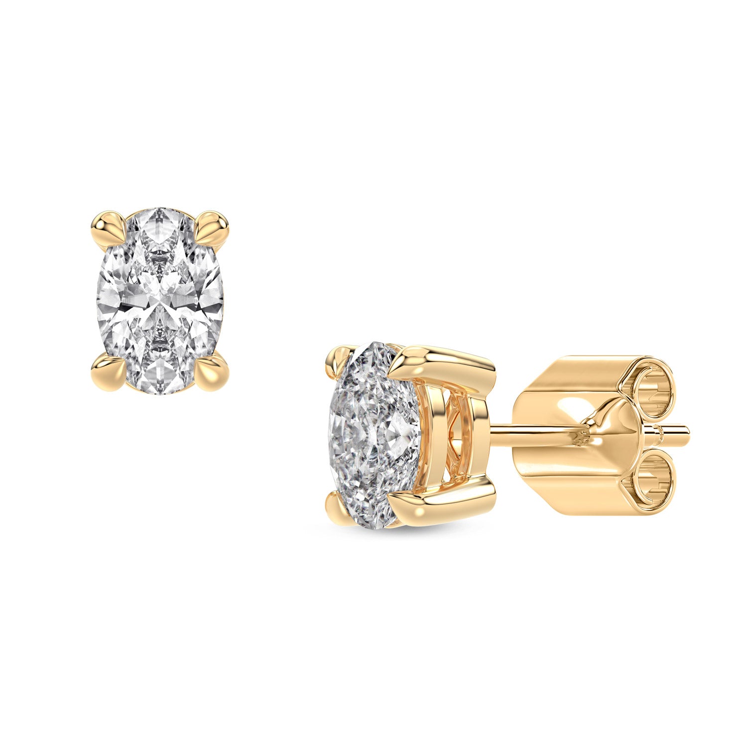 Oval Brilliant Cut Diamond Stud Earrings - Butterfly Back - ER13