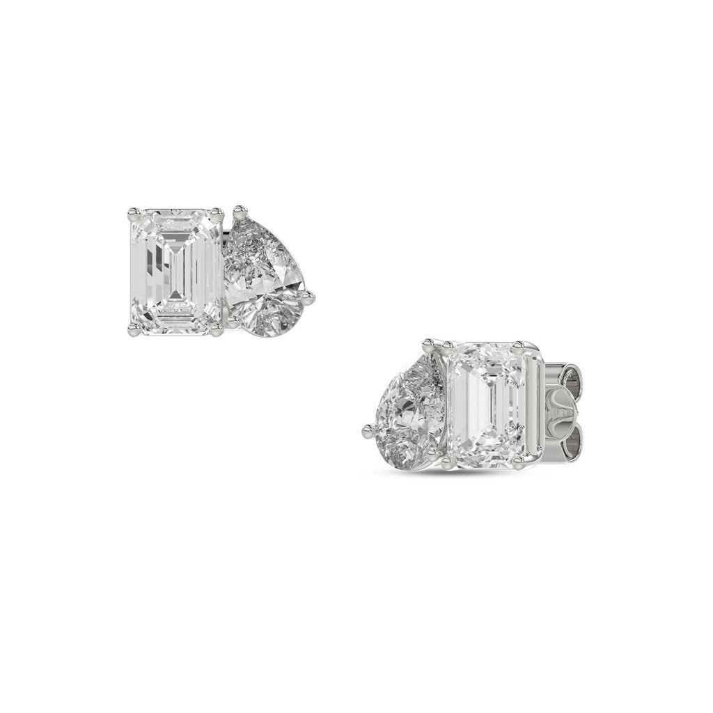 Pear & Emerald Brilliant Cut Diamond Stud Earrings - Butterfly Back - ER15