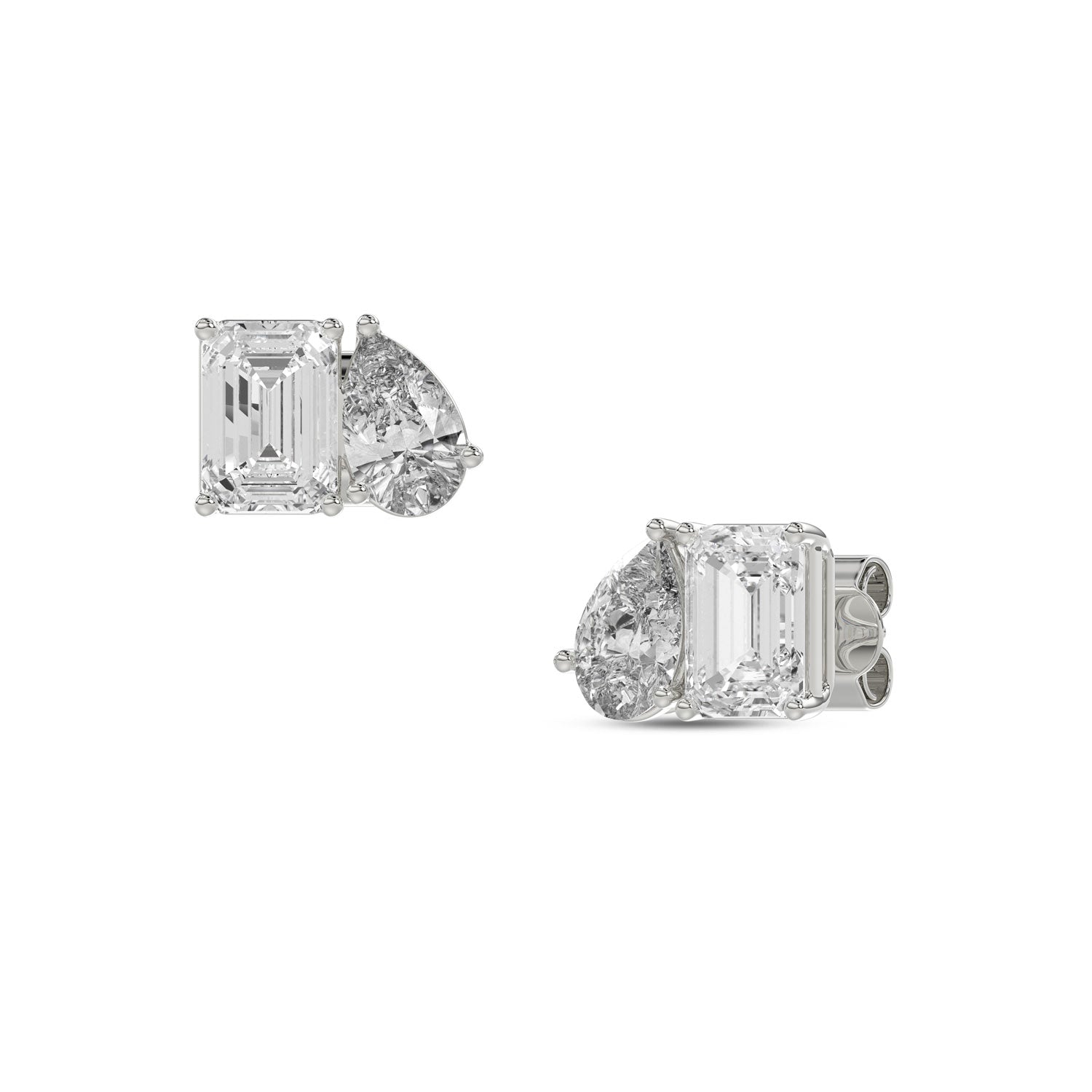 Pear & Emerald Brilliant Cut Diamond Stud Earrings - Butterfly Back - ER15