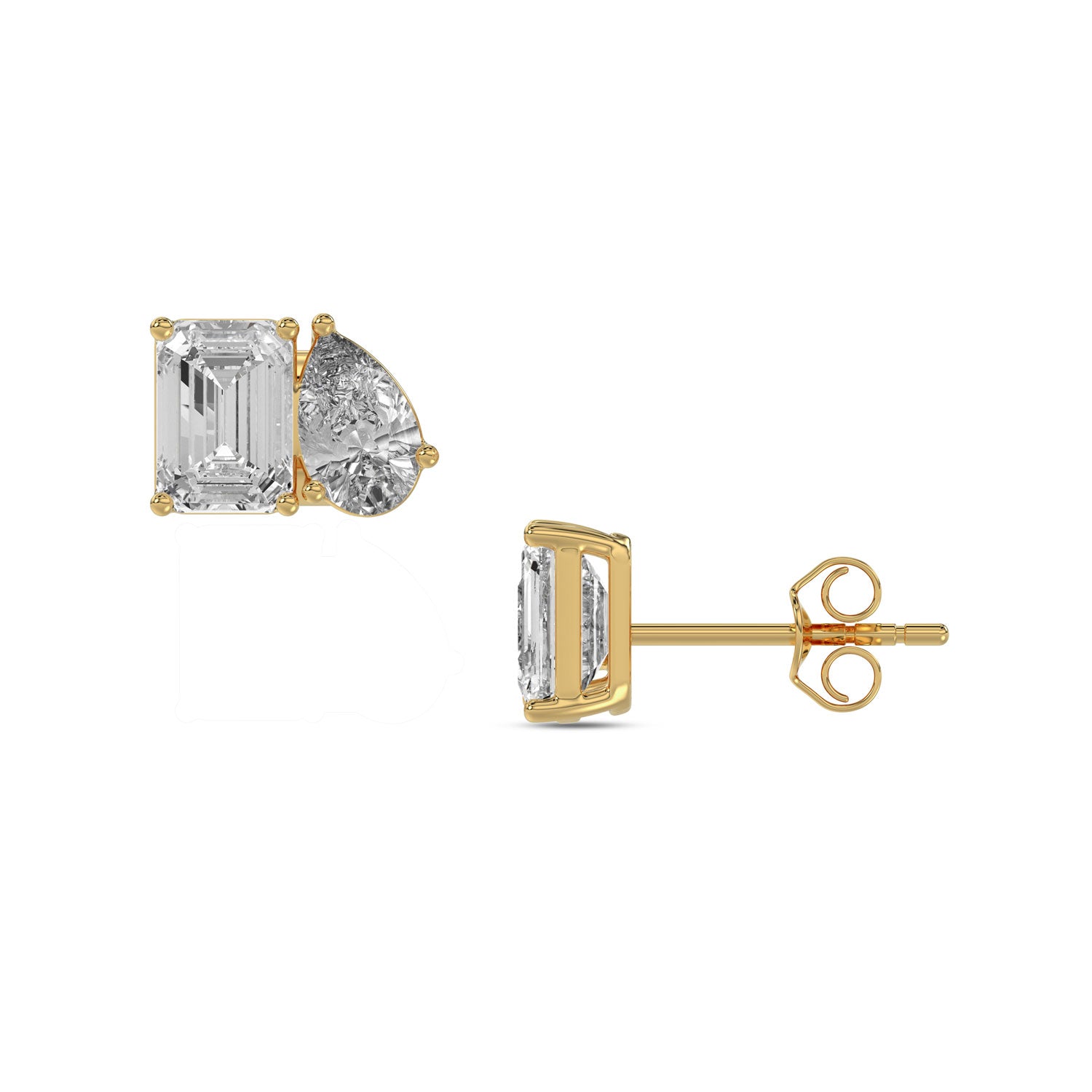 Pear & Emerald Brilliant Cut Diamond Stud Earrings - Butterfly Back - ER15
