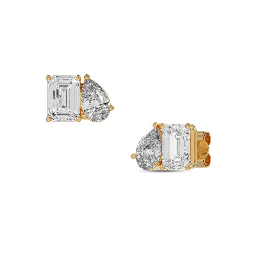 Pear & Emerald Brilliant Cut Diamond Stud Earrings - Butterfly Back - ER15