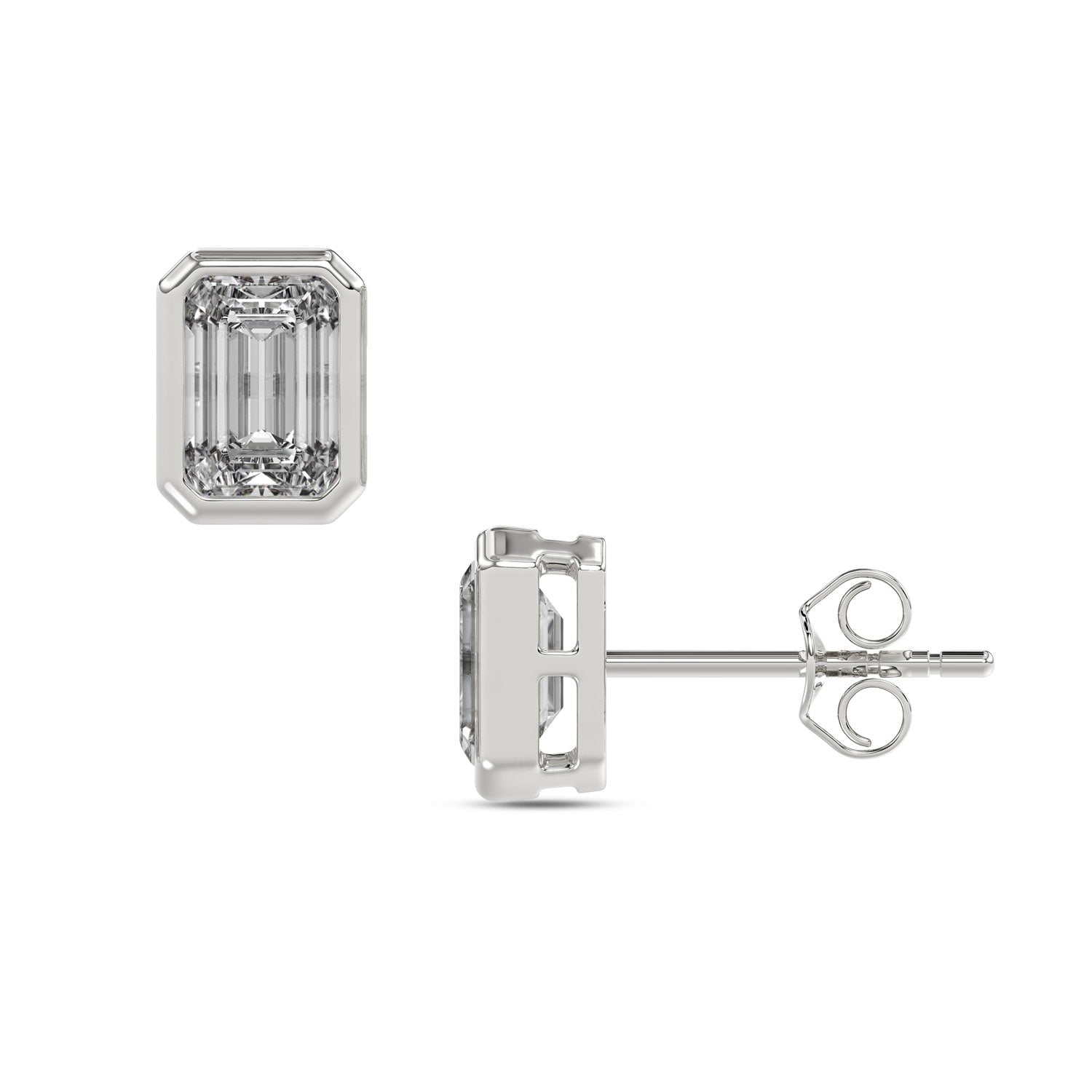 Emerald Brilliant Cut Diamond Stud Earrings - Butterfly Back - ER16