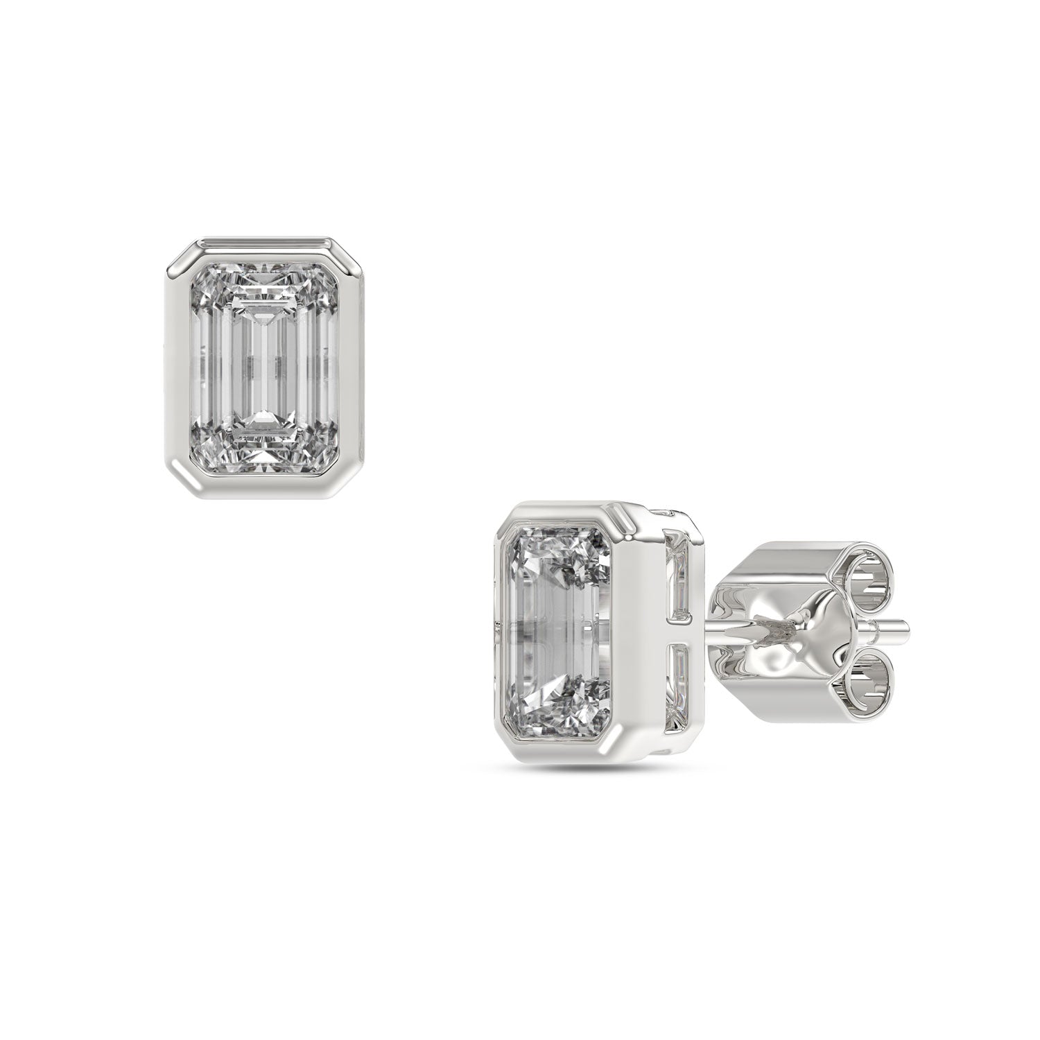 Emerald Brilliant Cut Diamond Stud Earrings - Butterfly Back - ER16