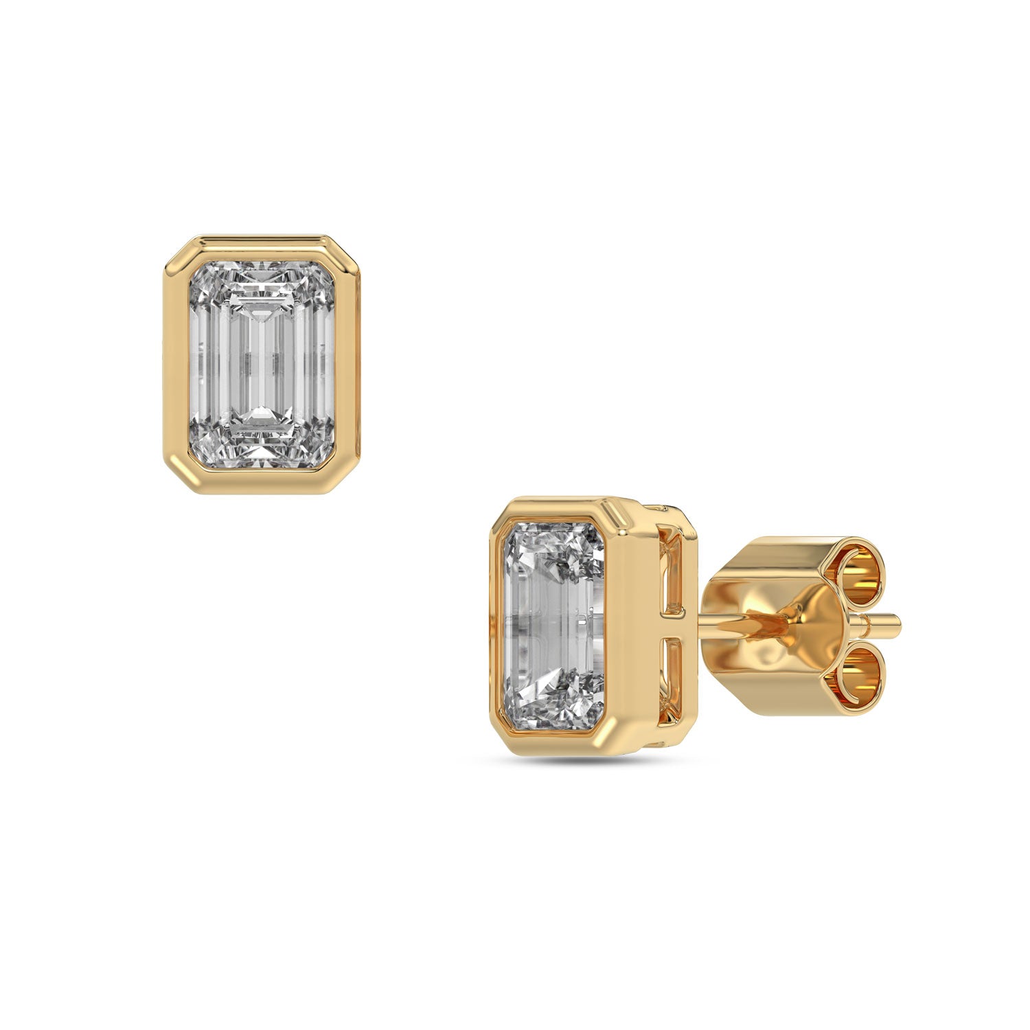 Emerald Brilliant Cut Diamond Stud Earrings - Butterfly Back - ER16