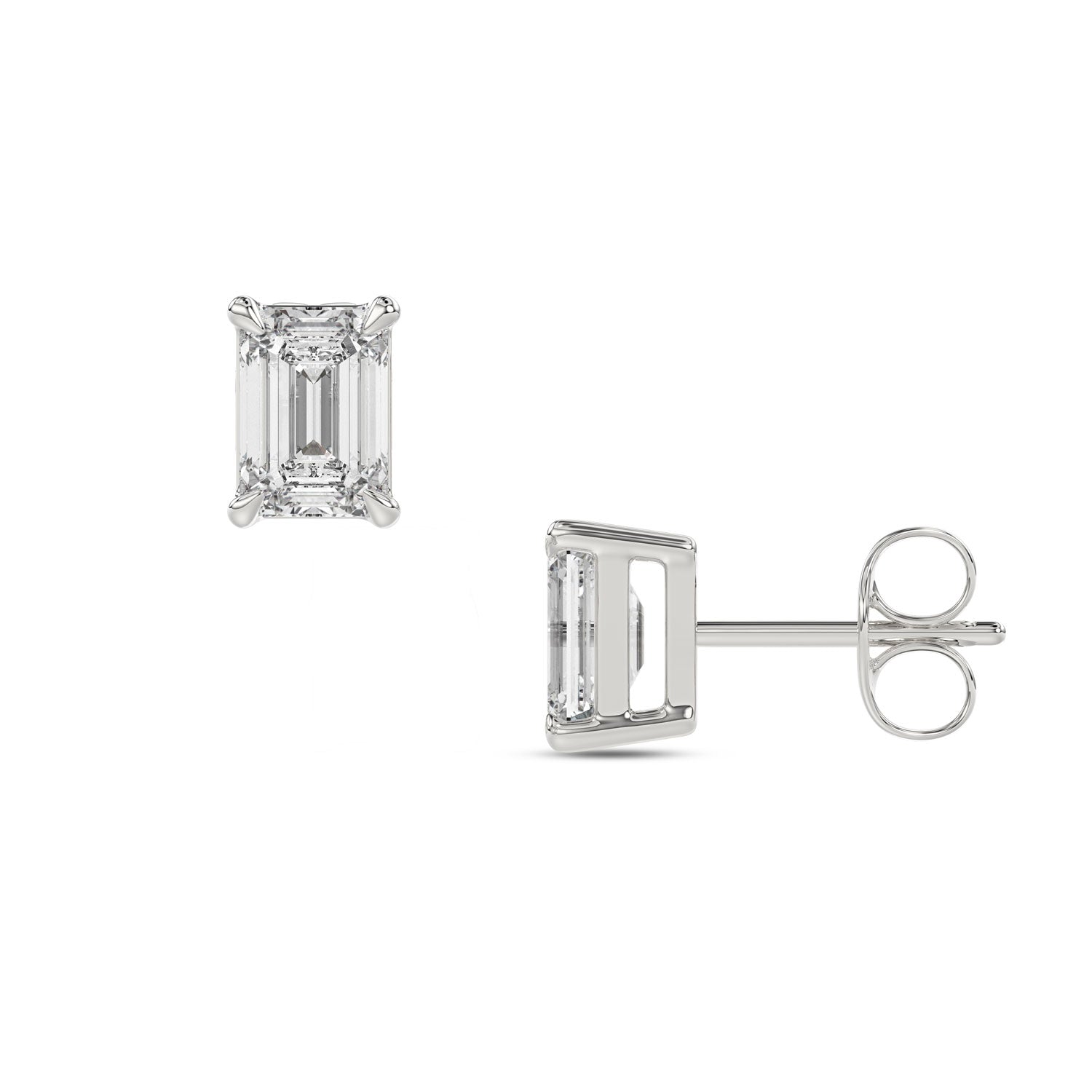 Emerald Brilliant Cut Diamond Stud Earrings - Butterfly Back - ER18