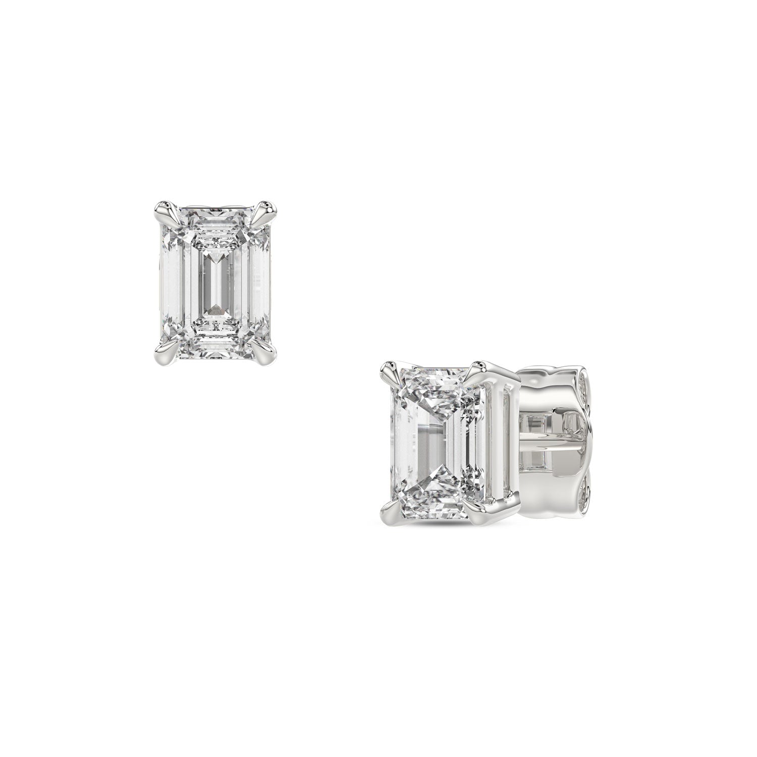 Emerald Brilliant Cut Diamond Stud Earrings - Butterfly Back - ER18