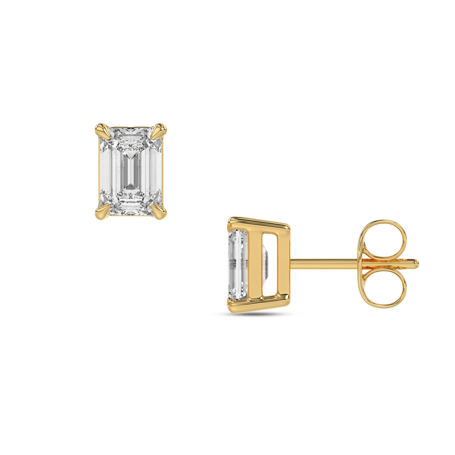 Emerald Brilliant Cut Diamond Stud Earrings - Butterfly Back - ER18