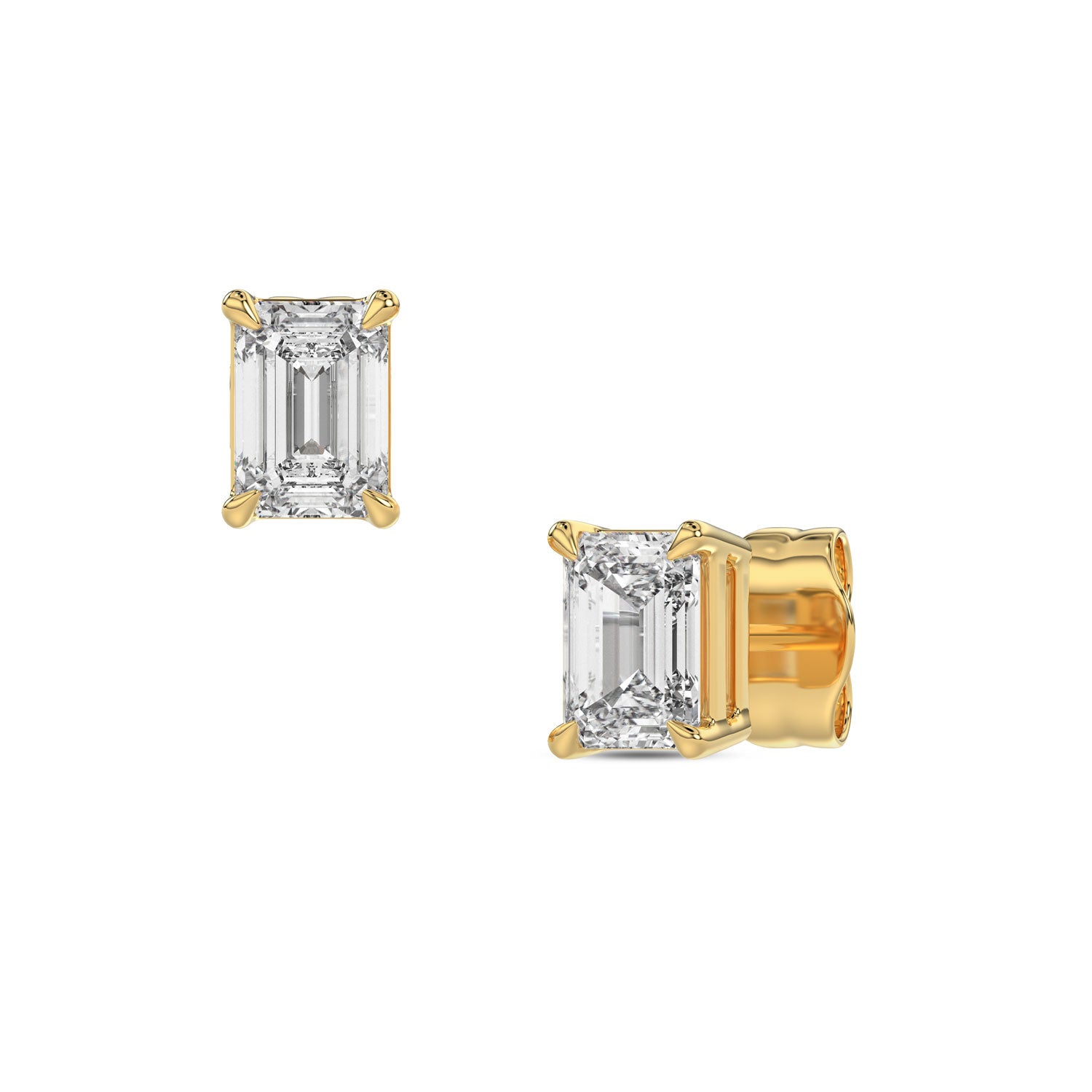 Emerald Brilliant Cut Diamond Stud Earrings - Butterfly Back - ER18