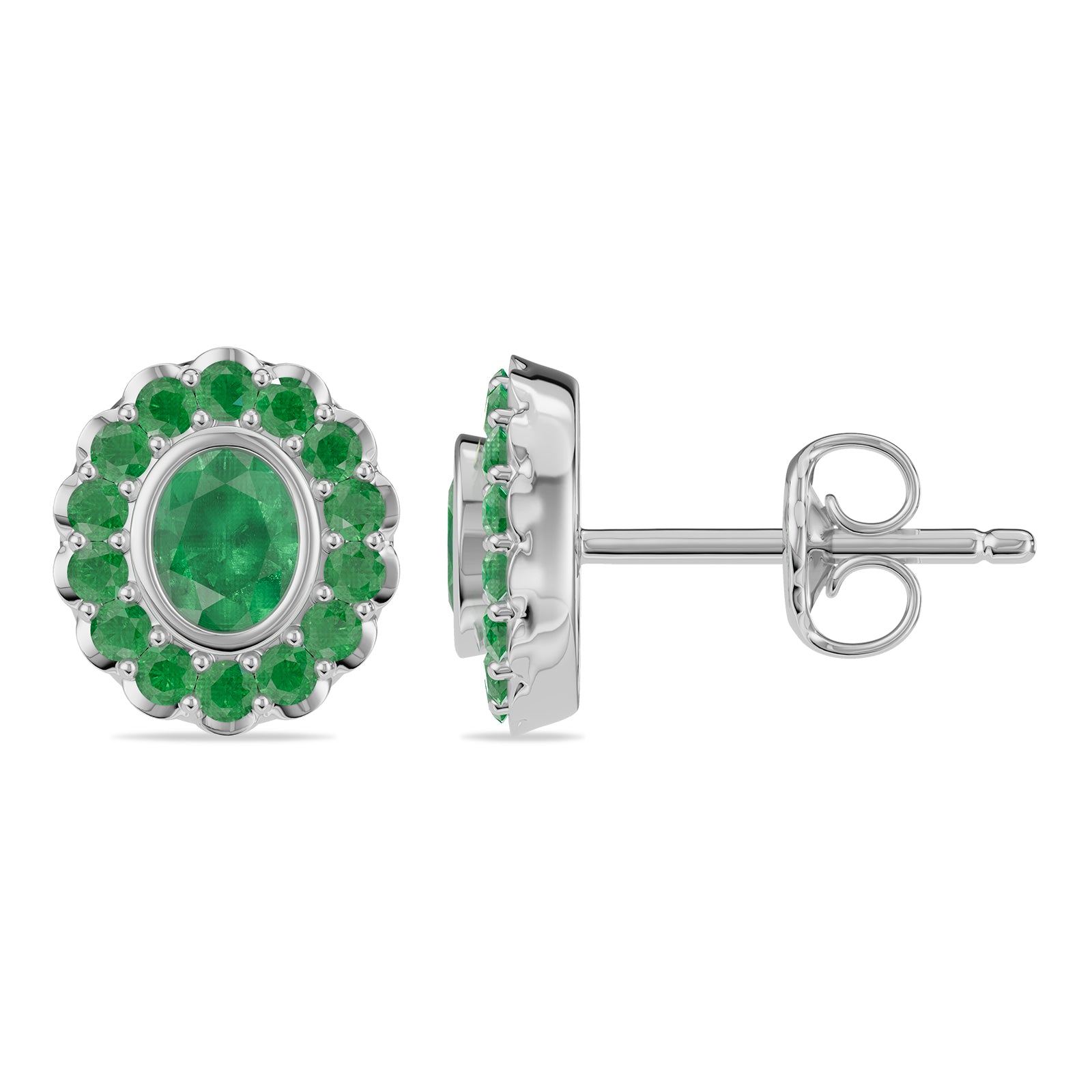 Oval & Round Emerald Stud Earrings - ER31