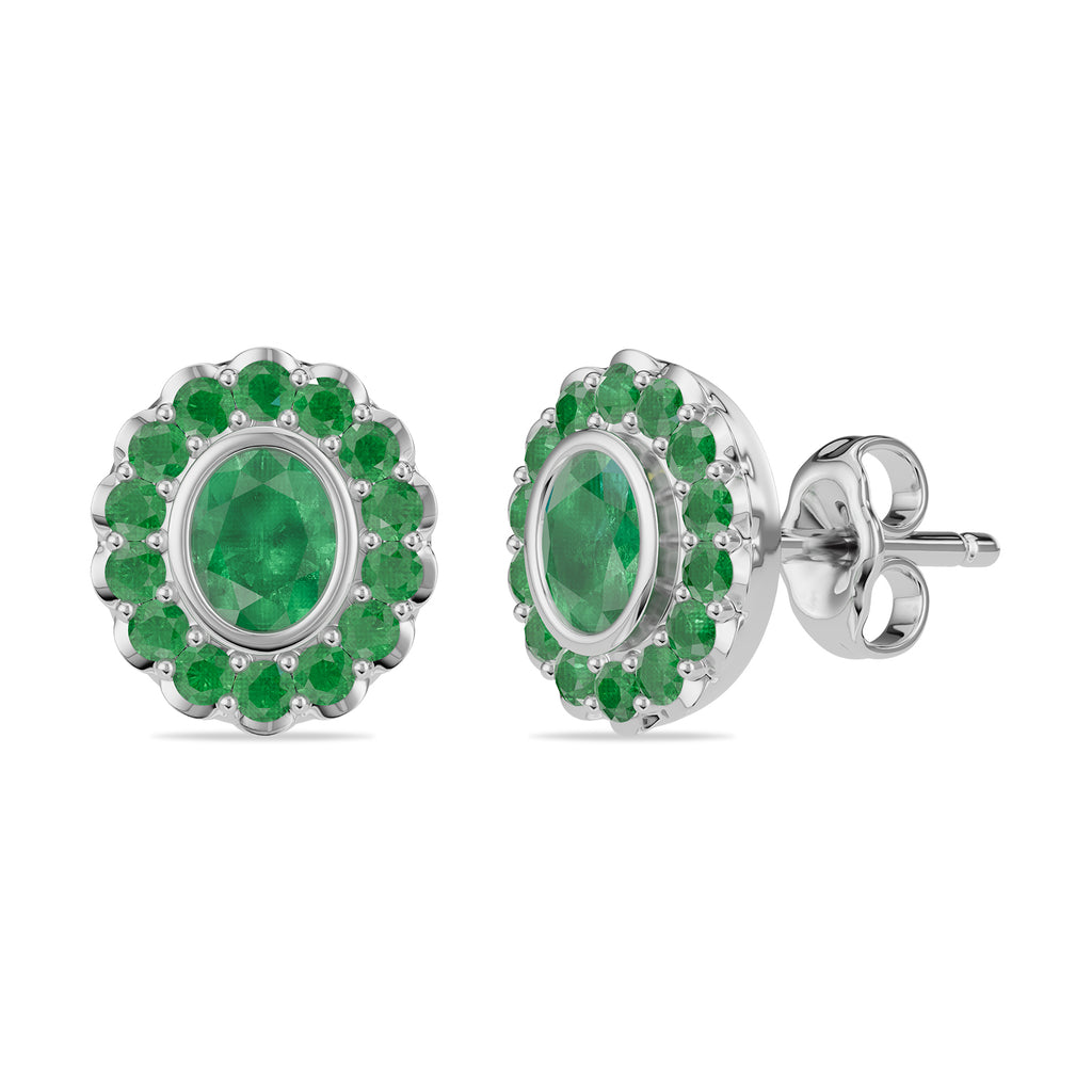 Oval & Round Emerald Stud Earrings - ER31