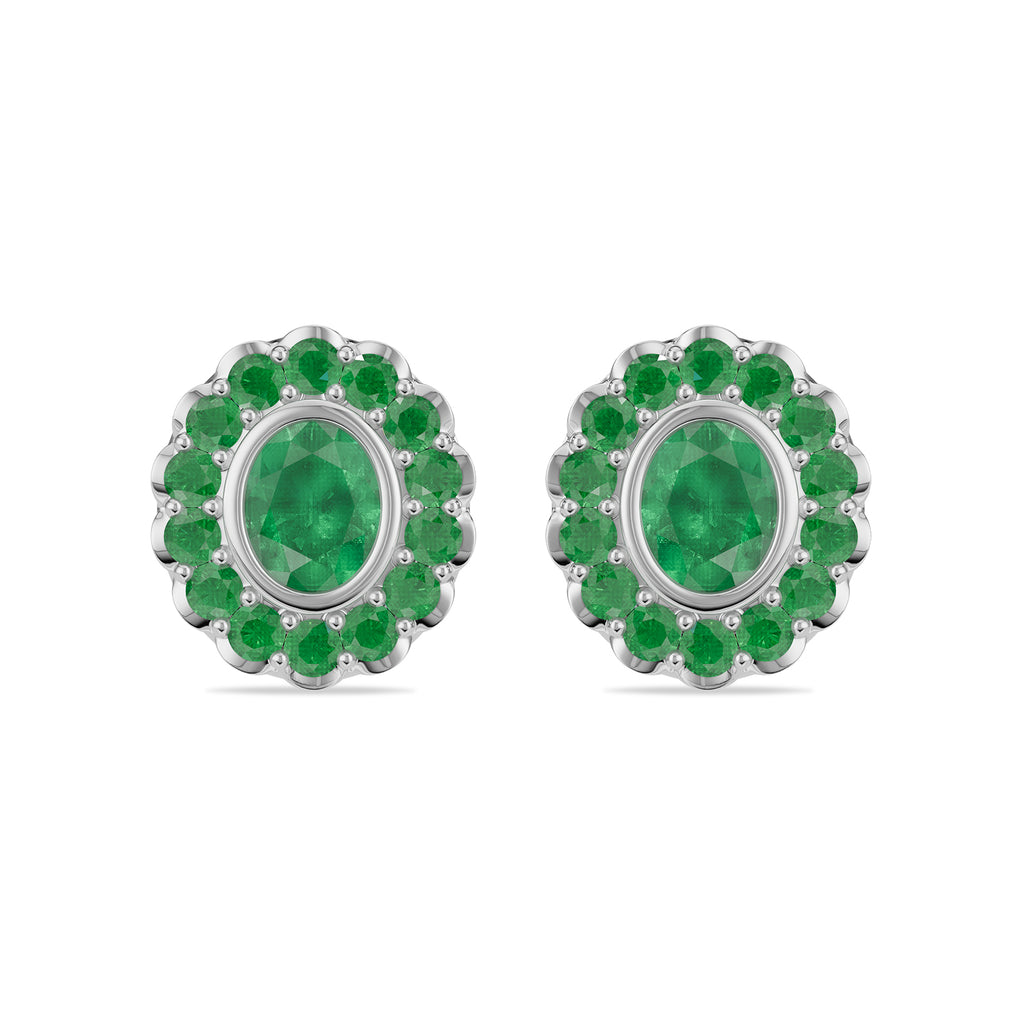 Oval & Round Emerald Stud Earrings - ER31