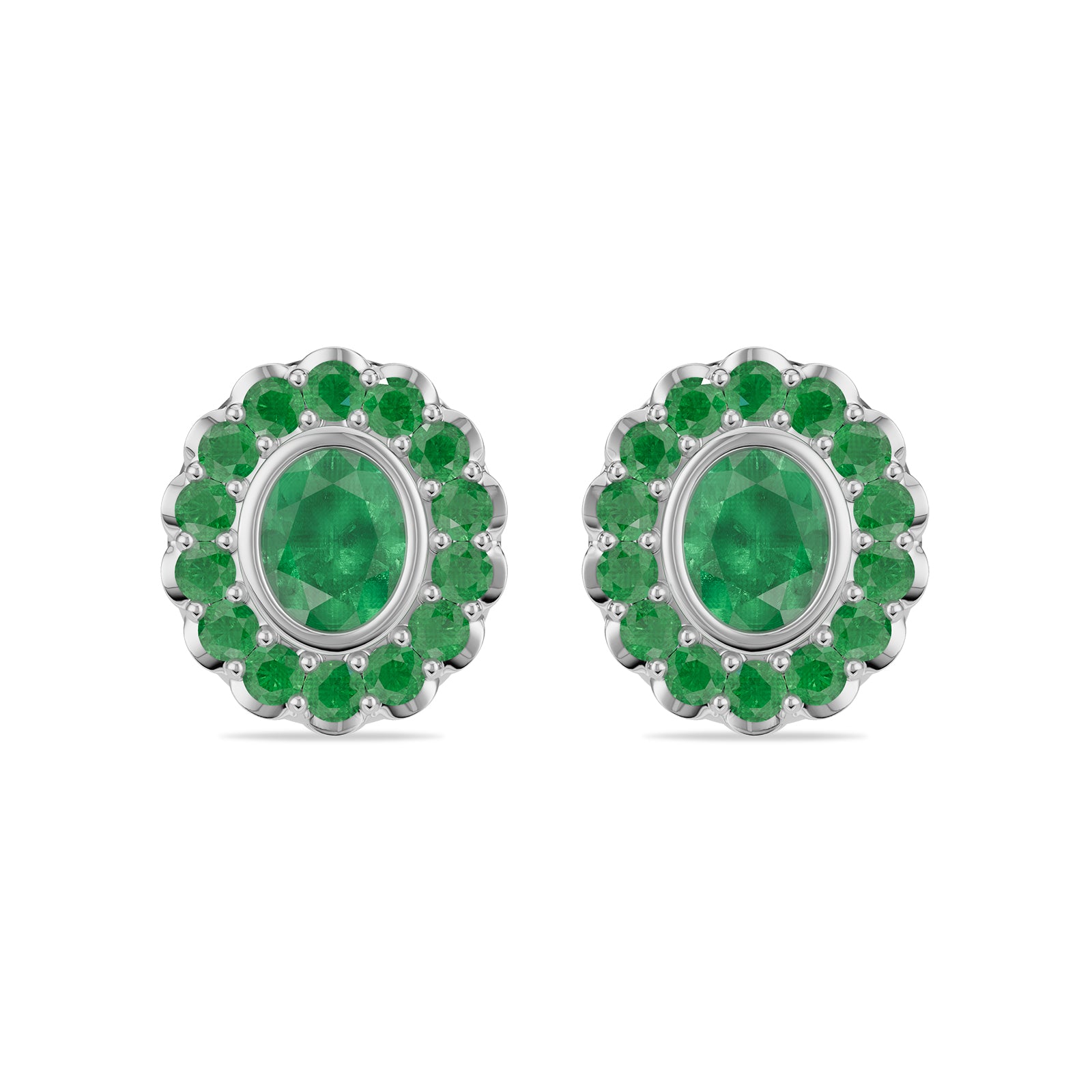Oval & Round Emerald Stud Earrings - ER31
