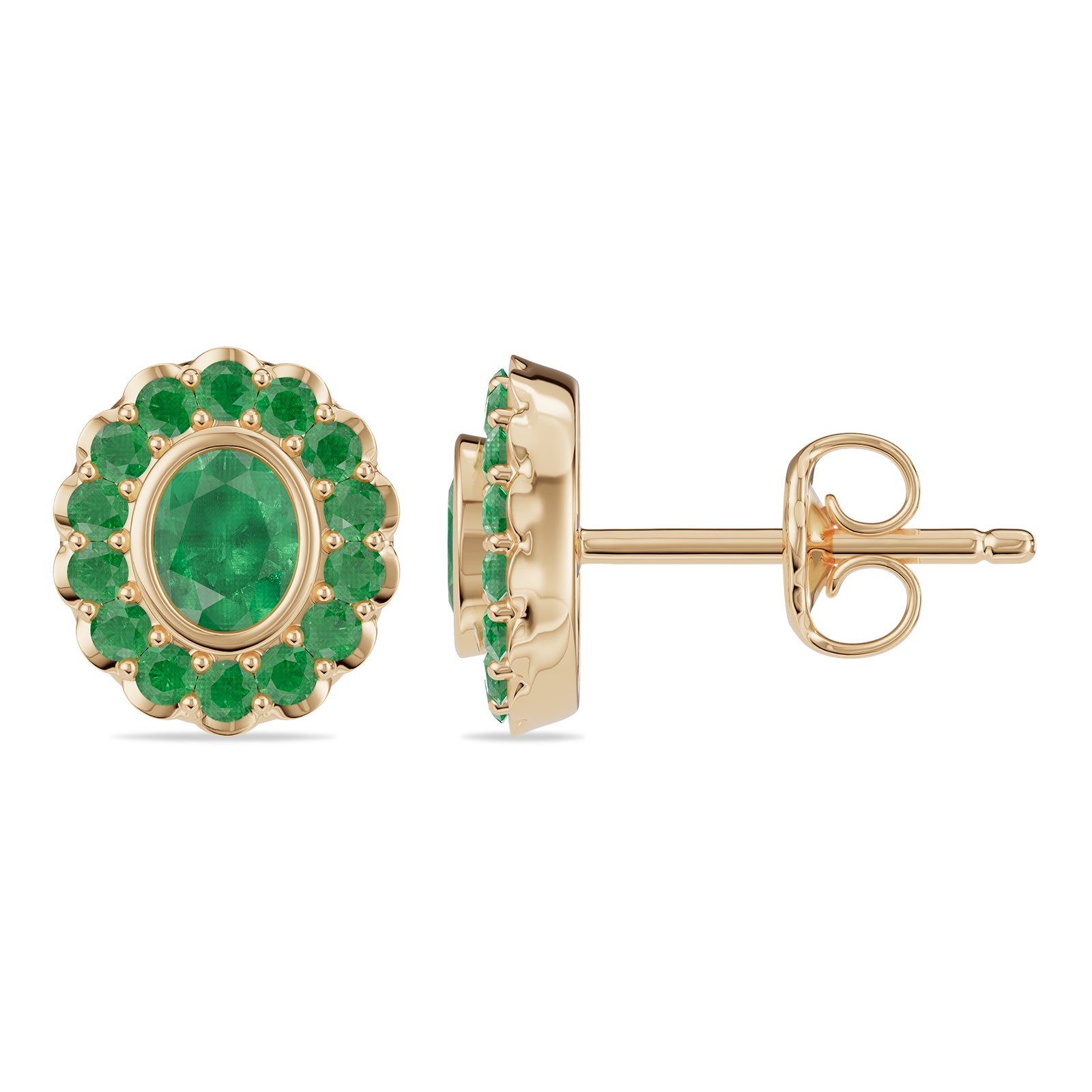 Oval & Round Emerald Stud Earrings - ER31