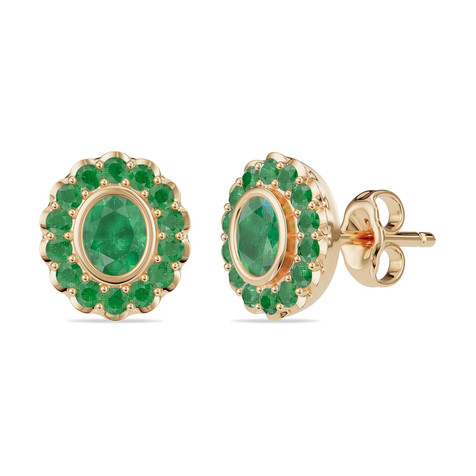 Oval & Round Emerald Stud Earrings - ER31