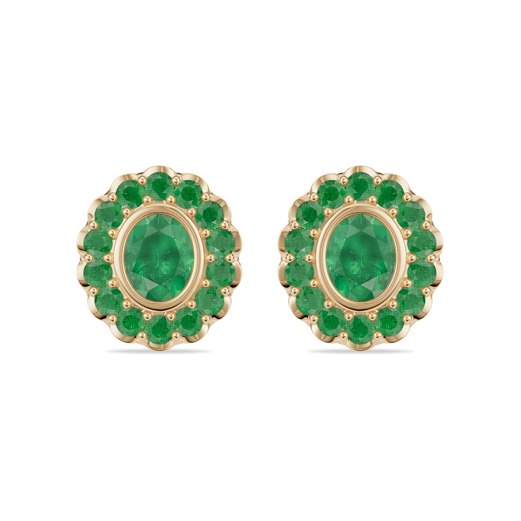 Oval & Round Emerald Stud Earrings - ER31
