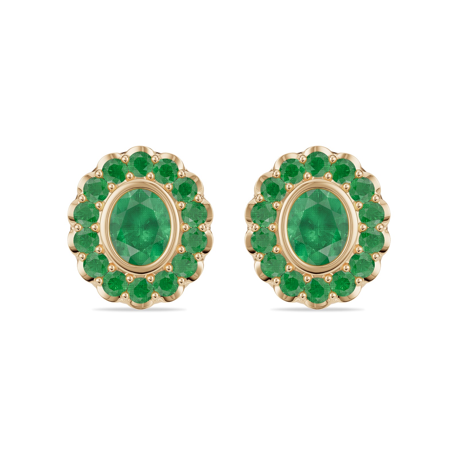 Oval & Round Emerald Stud Earrings - ER31