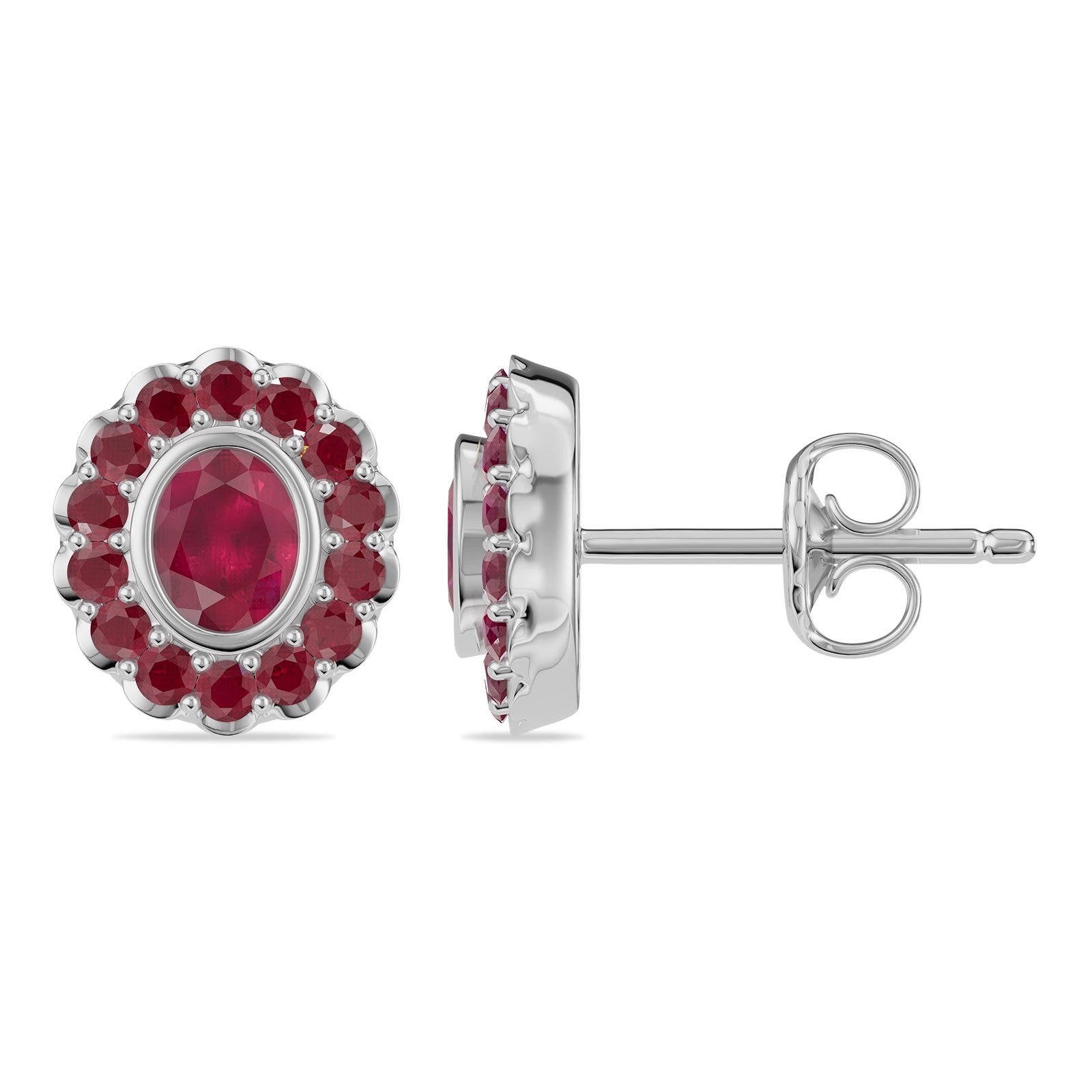 Oval & Round Ruby Stud Earrings - ER32