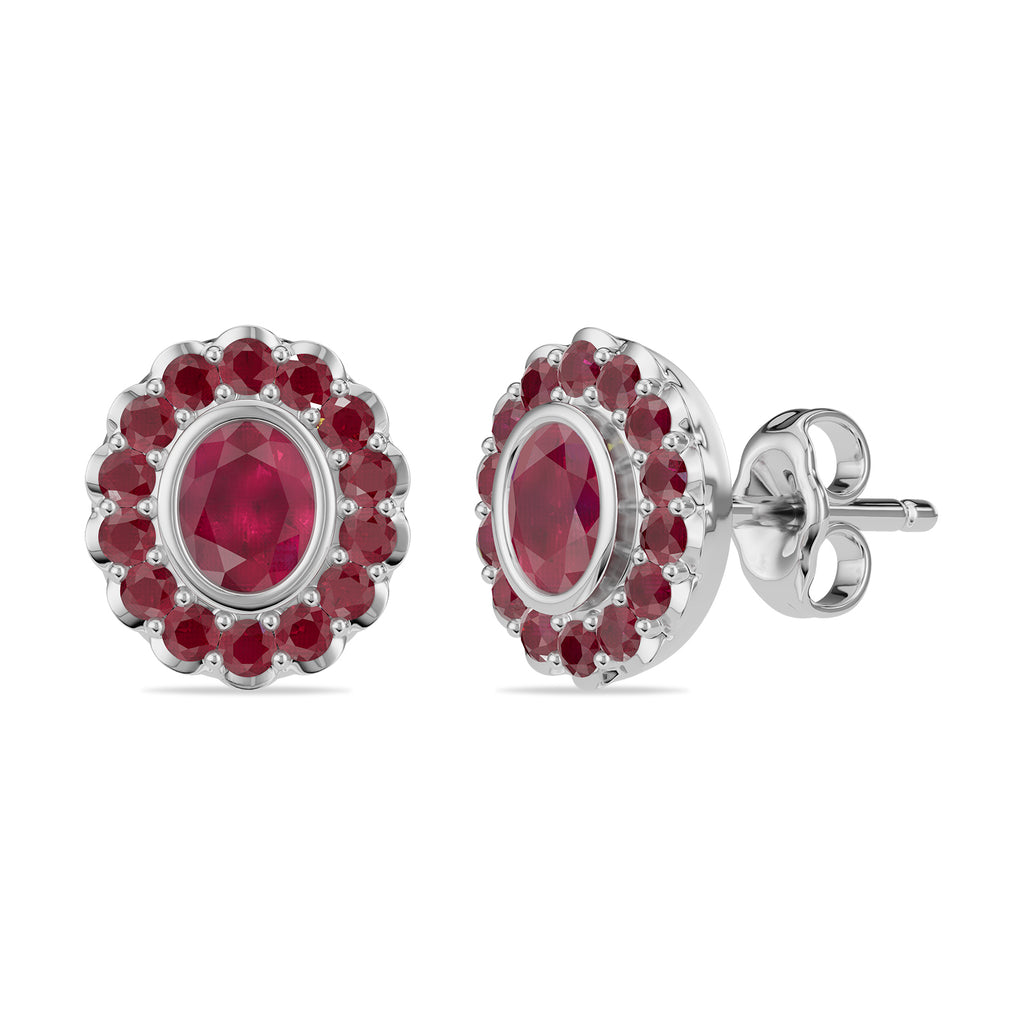 Oval & Round Ruby Stud Earrings - ER32