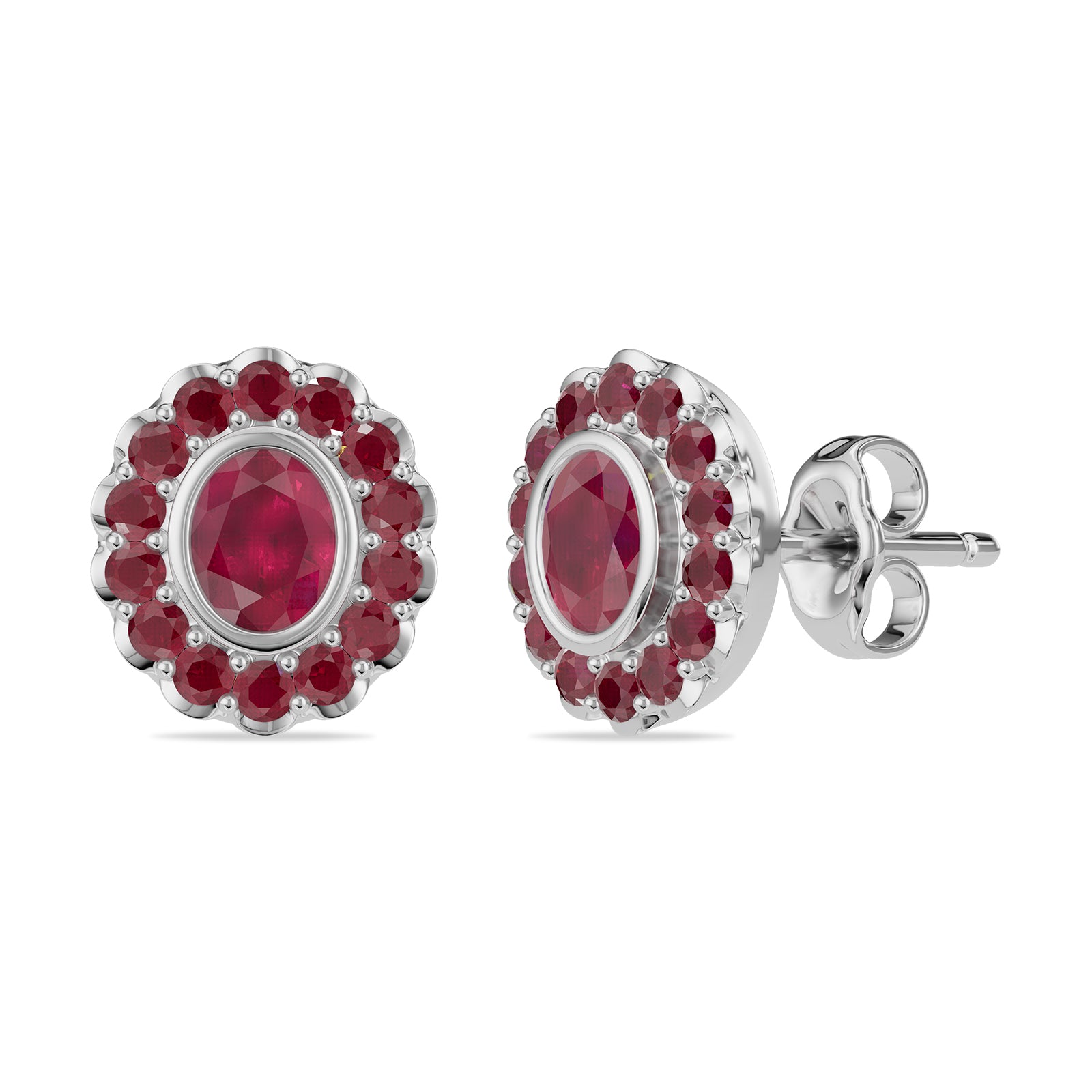 Oval & Round Ruby Stud Earrings - ER32