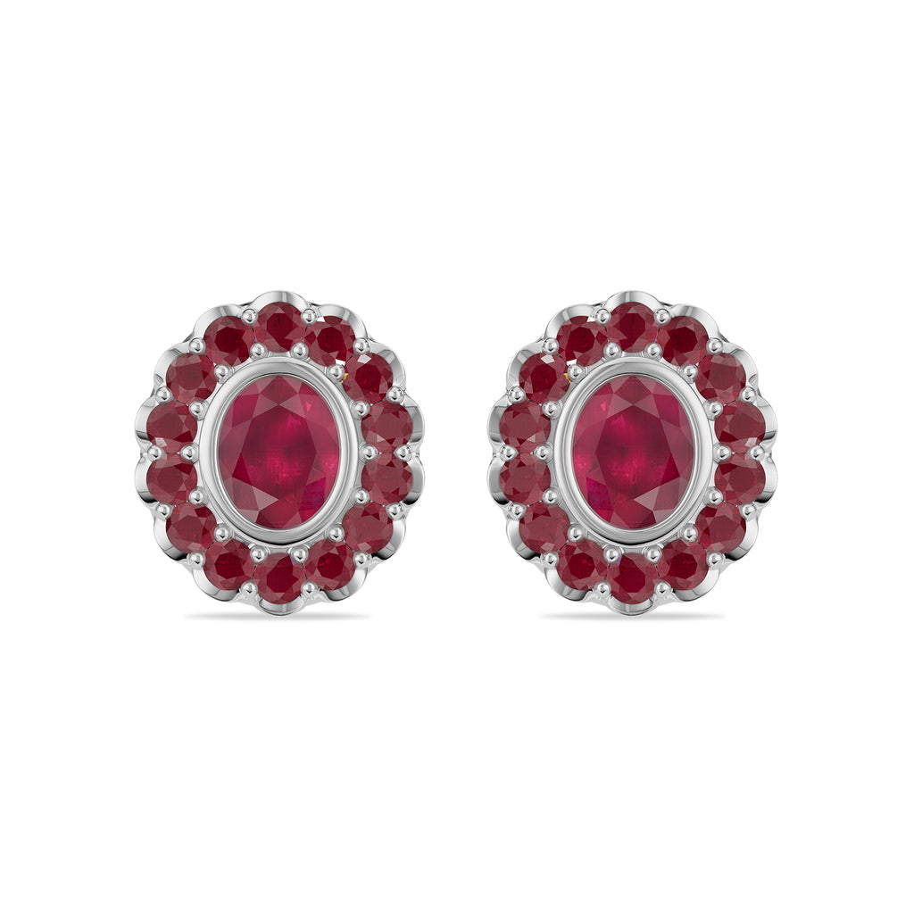 Oval & Round Ruby Stud Earrings - ER32