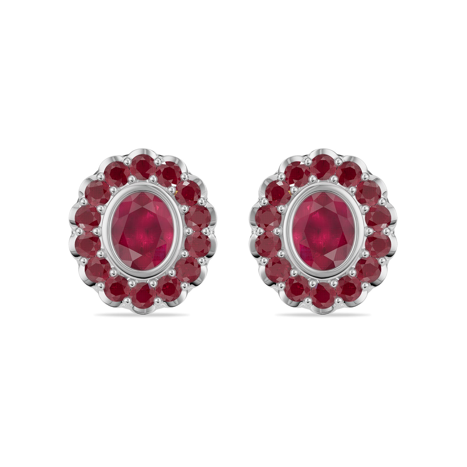 Oval & Round Ruby Stud Earrings - ER32