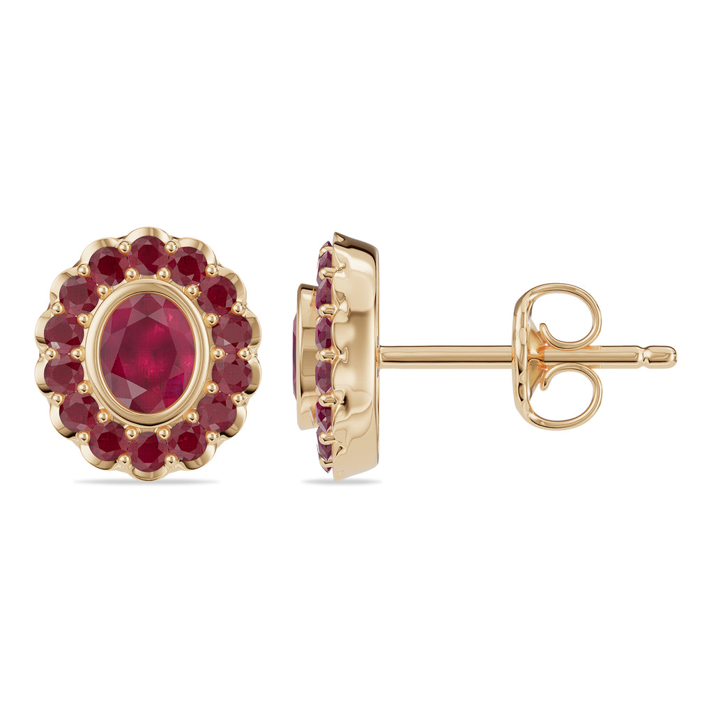 Oval & Round Ruby Stud Earrings - ER32