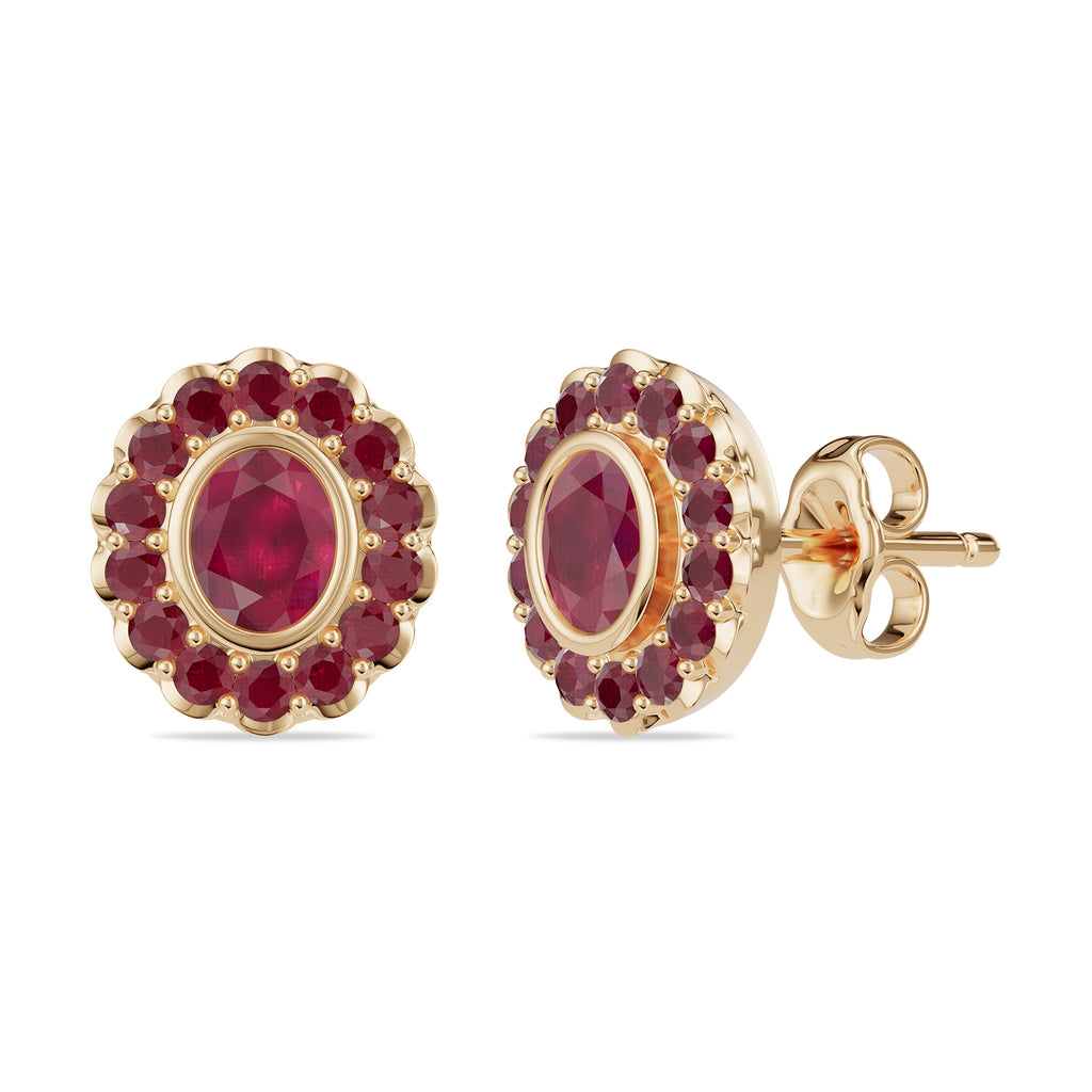 Oval & Round Ruby Stud Earrings - ER32
