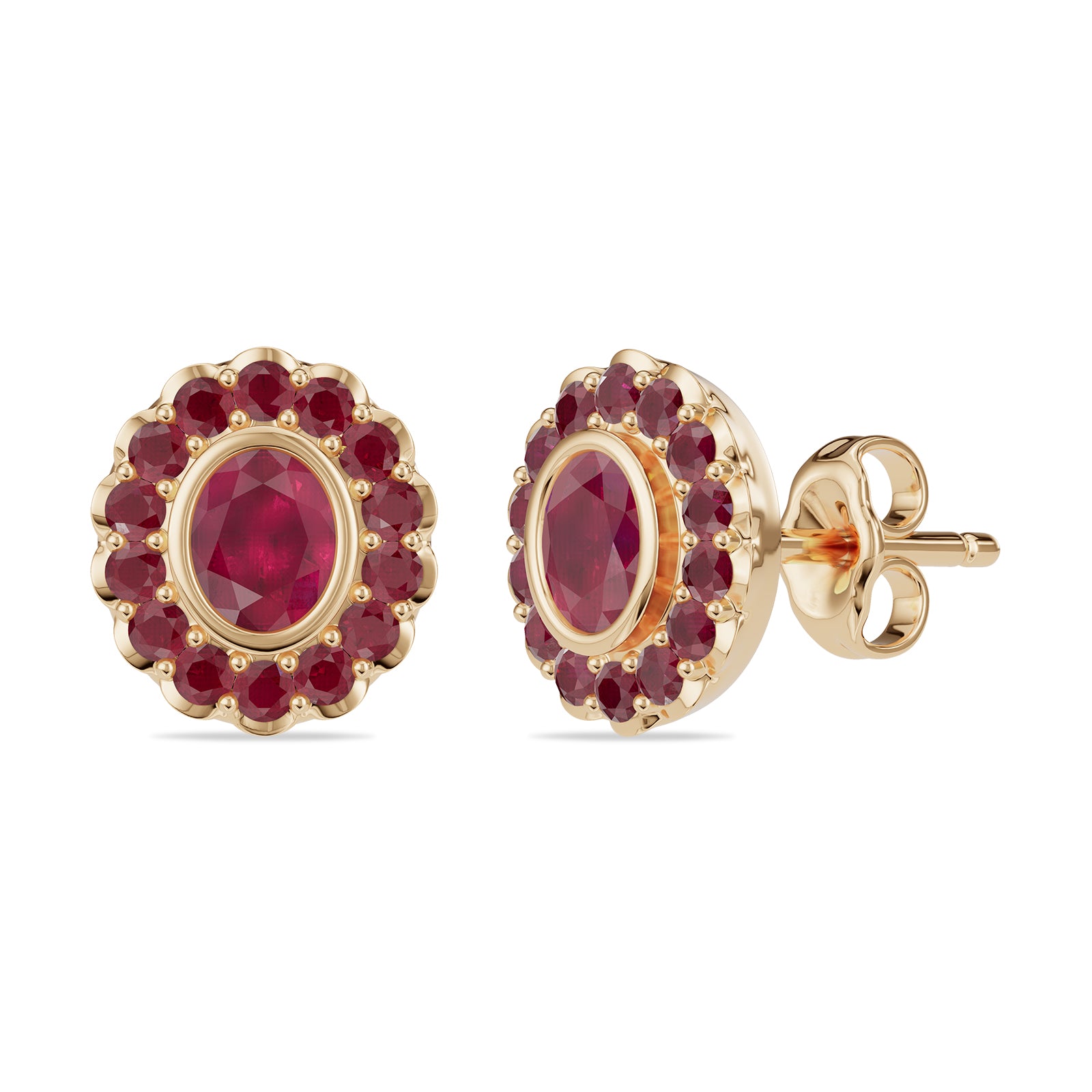 Oval & Round Ruby Stud Earrings - ER32